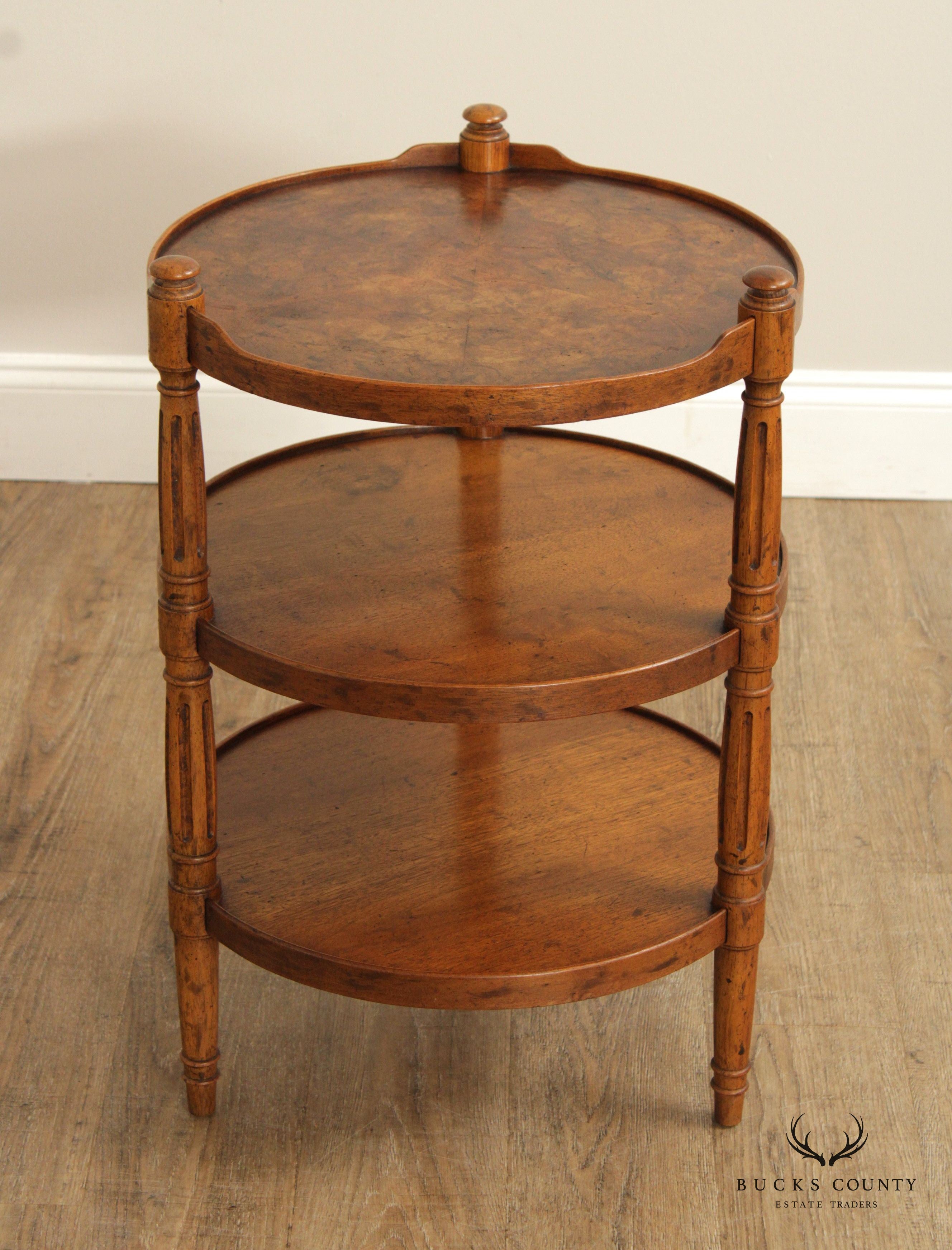 Heritage Vintage Louis XVI Style Burl Walnut Three Tier Etagere