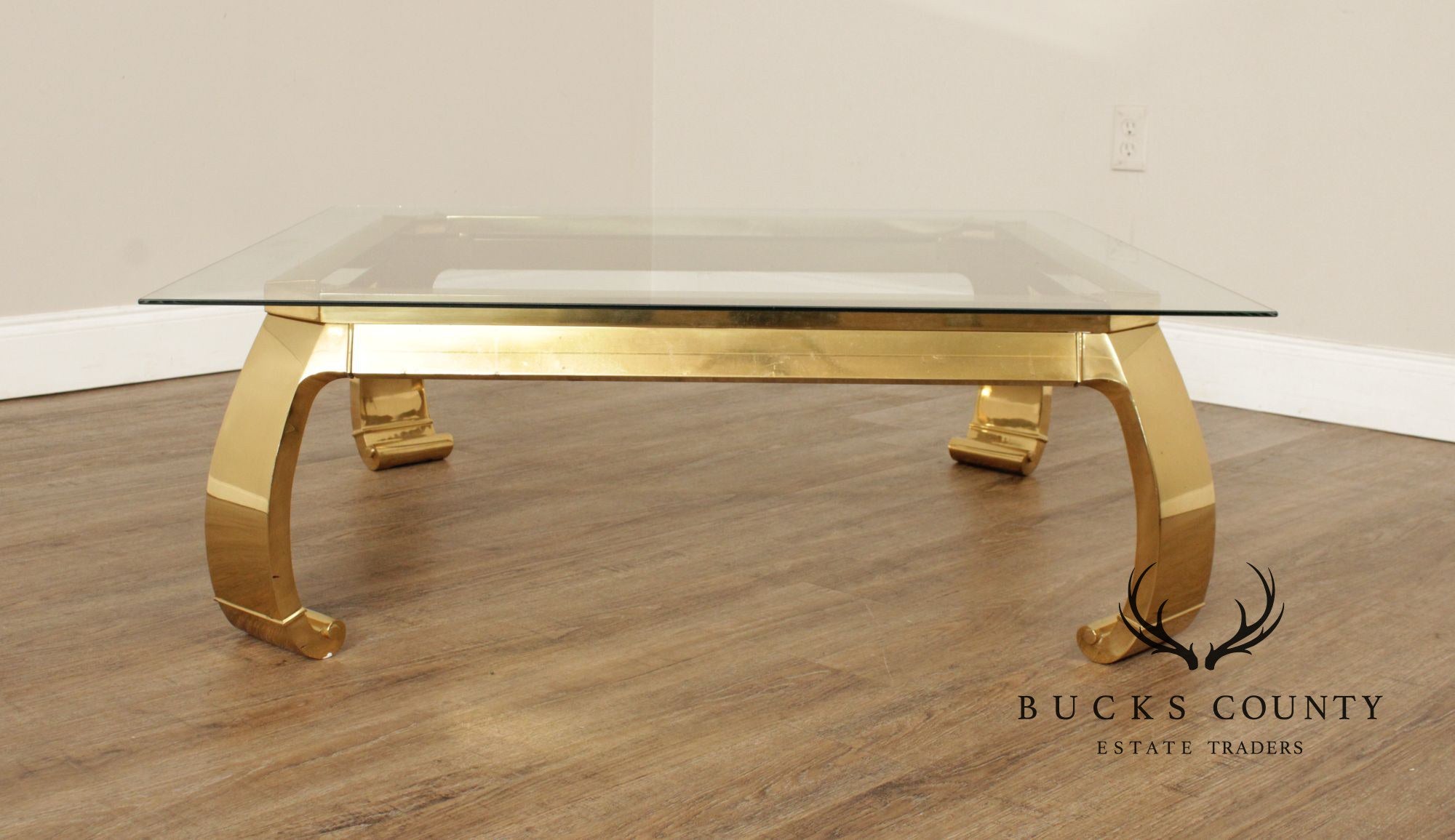 Mastercraft Attributed Hollywood Regency Asian Inspired Brass and Glass Coffee Table