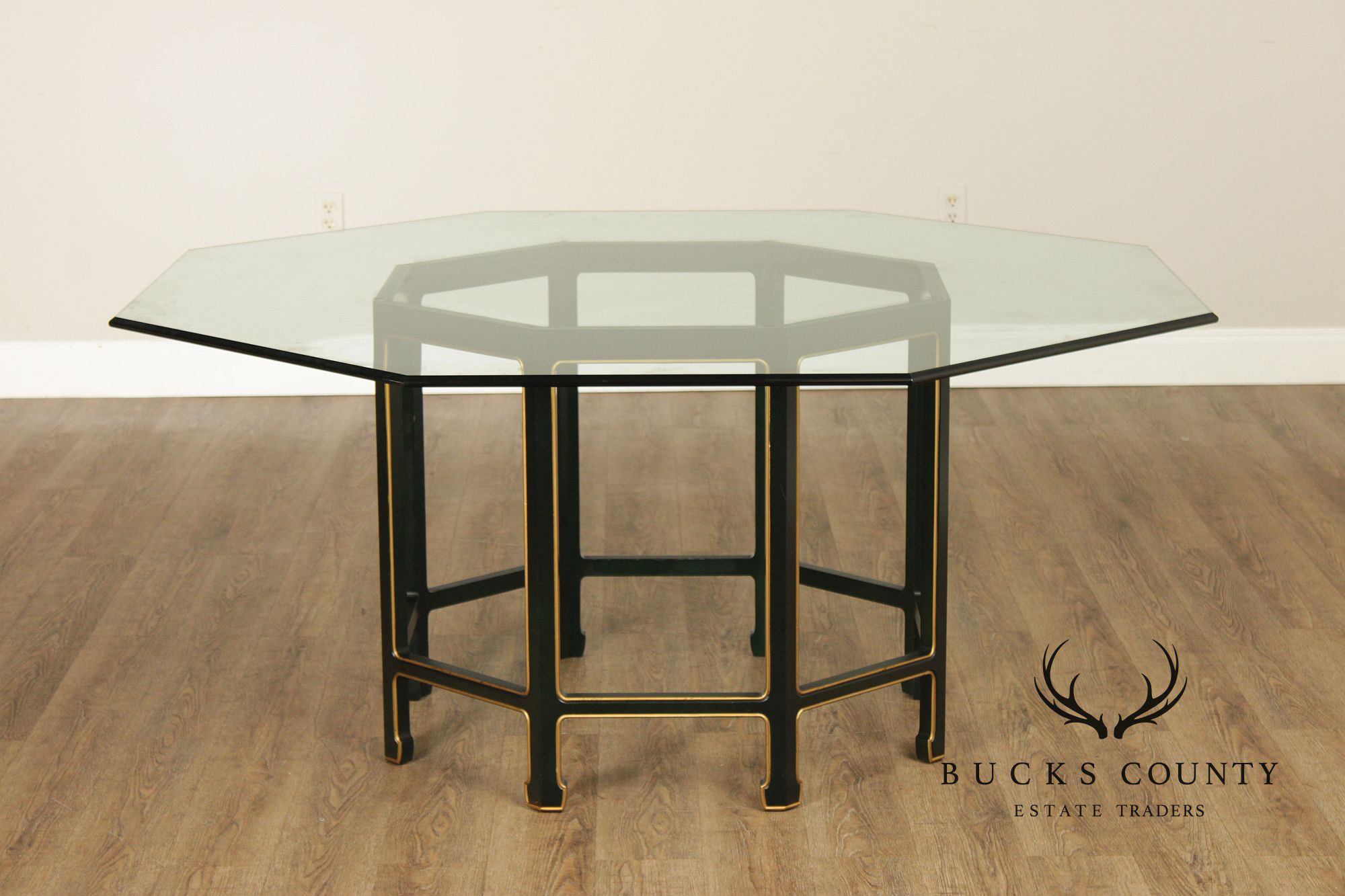 Kindel Chinoiserie Style Glass Top Dining Table