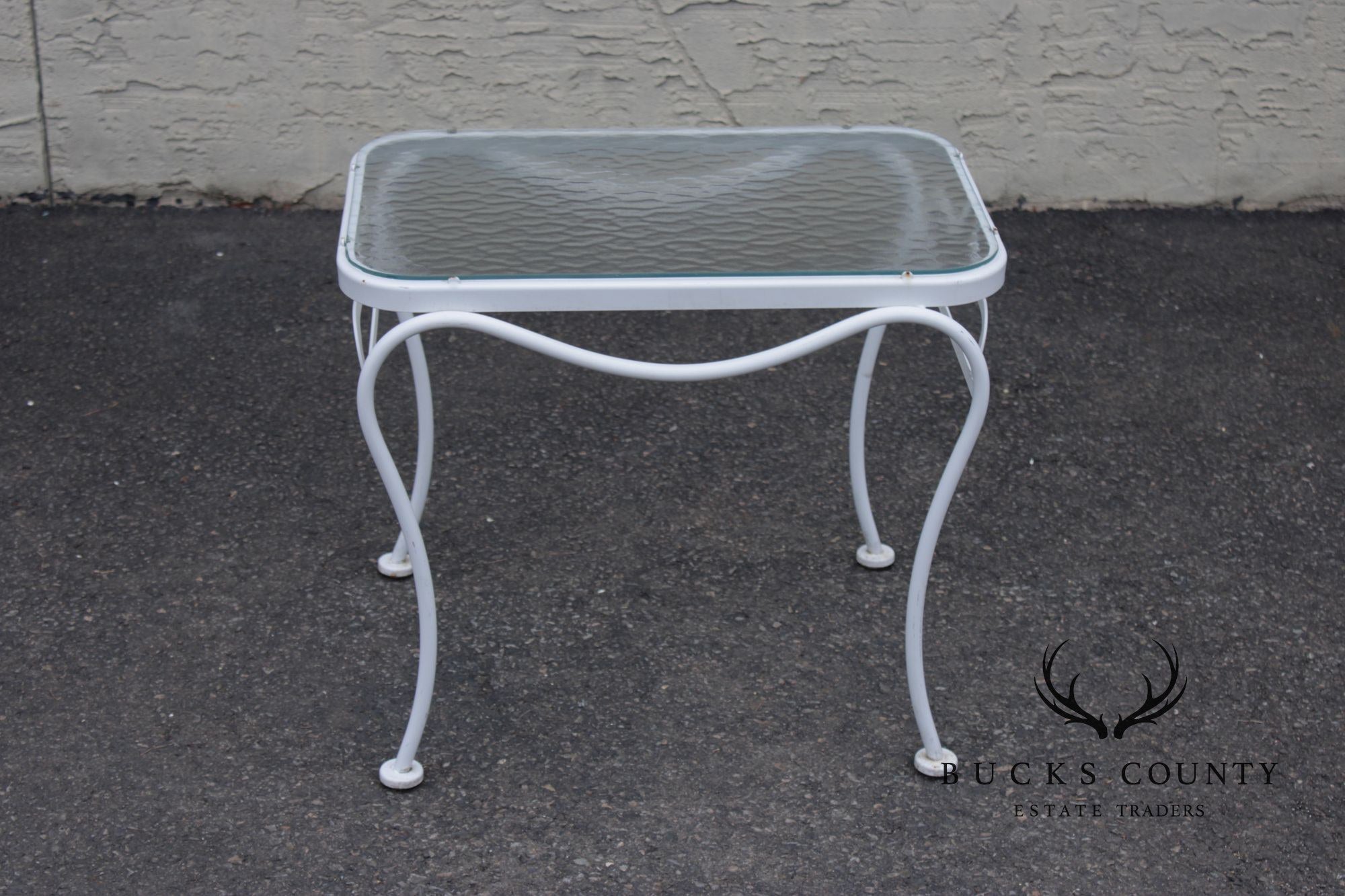Woodard Glass Top Wrought Iron Patio Side Table