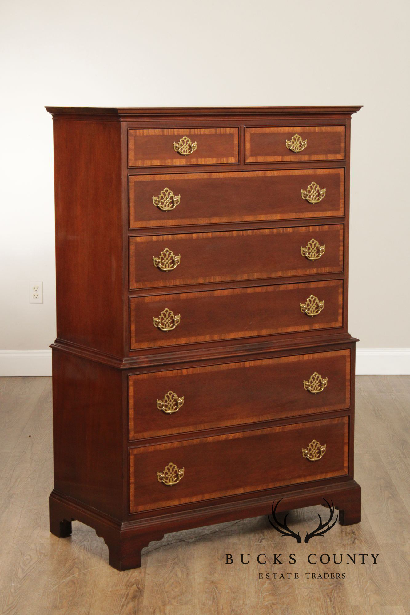 Hickory Furniture Inlaid Mahogany Chippendale Style Tall Chest of Drawers