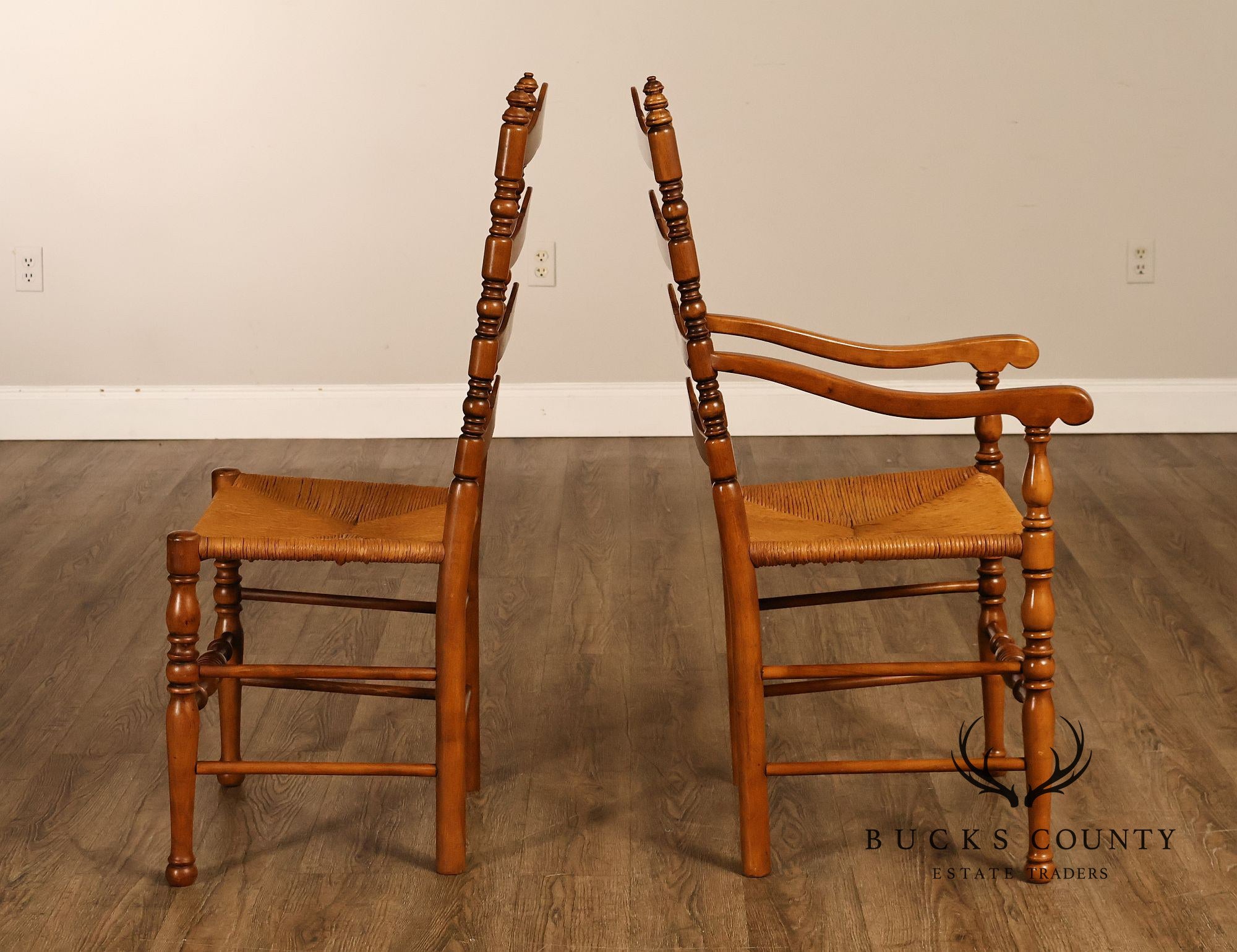 Vintage Set Of 12 Maple Rush Seat Ladderback Dining Chairs