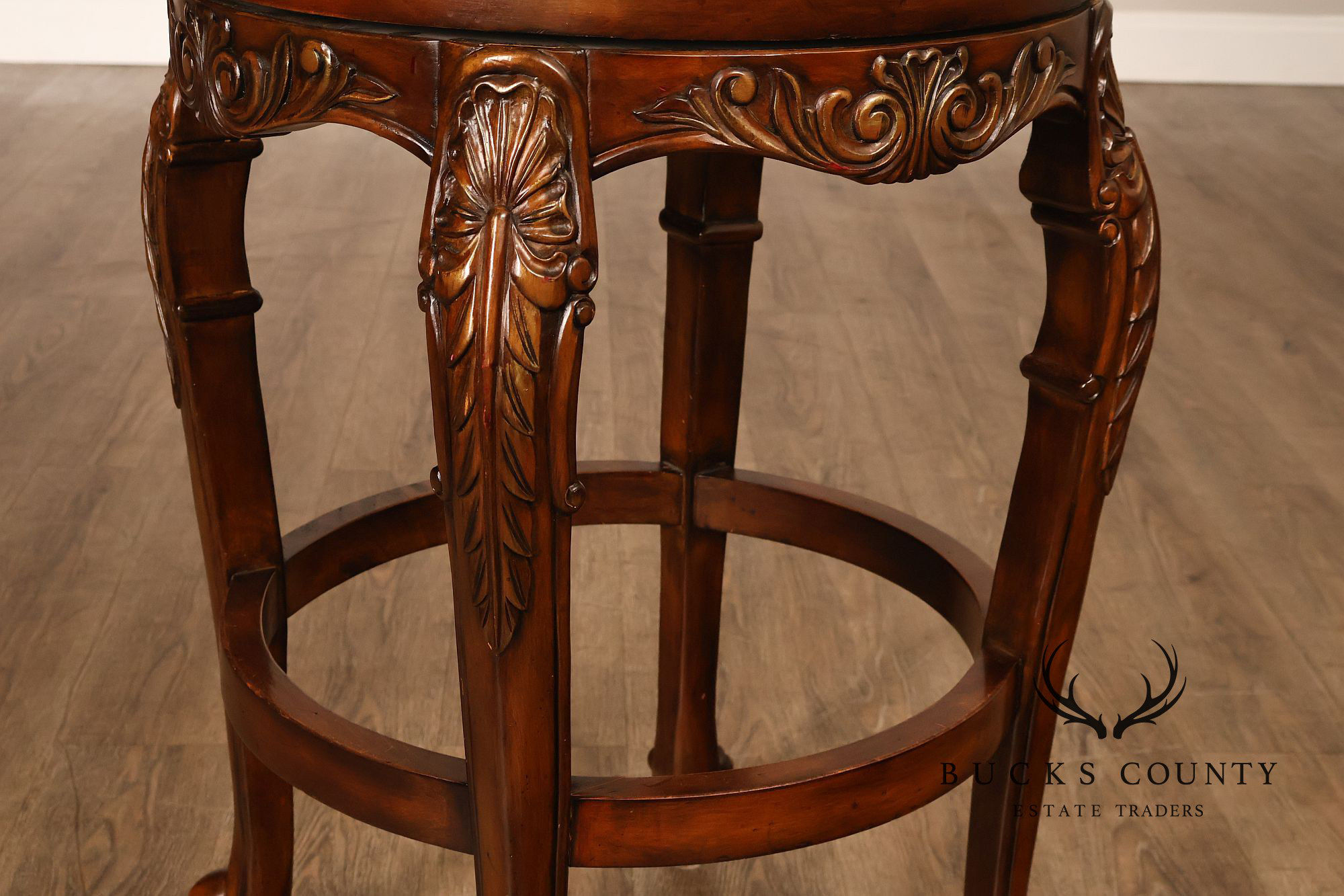 Rococo Style Set Of Four Carved Frame Swivel Barstools