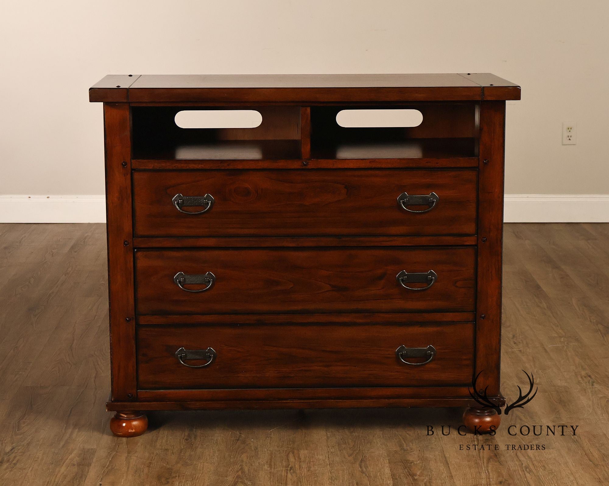 Mission Style Media Chest With Open Storage