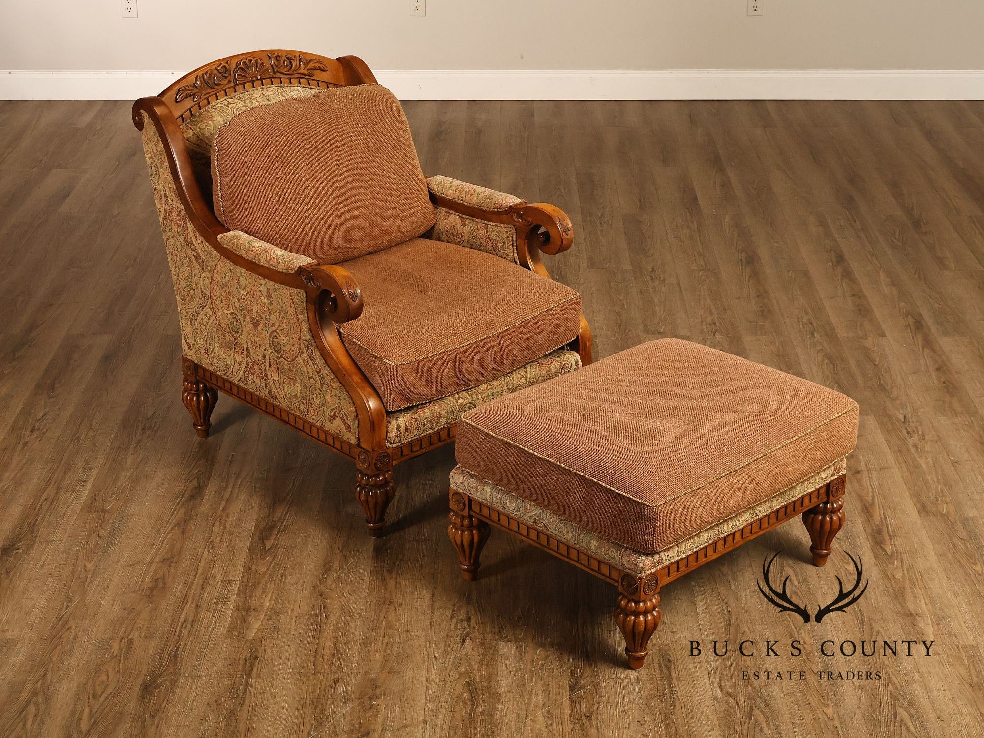 Robb & Stucky British Colonial Style Armchair with Ottoman