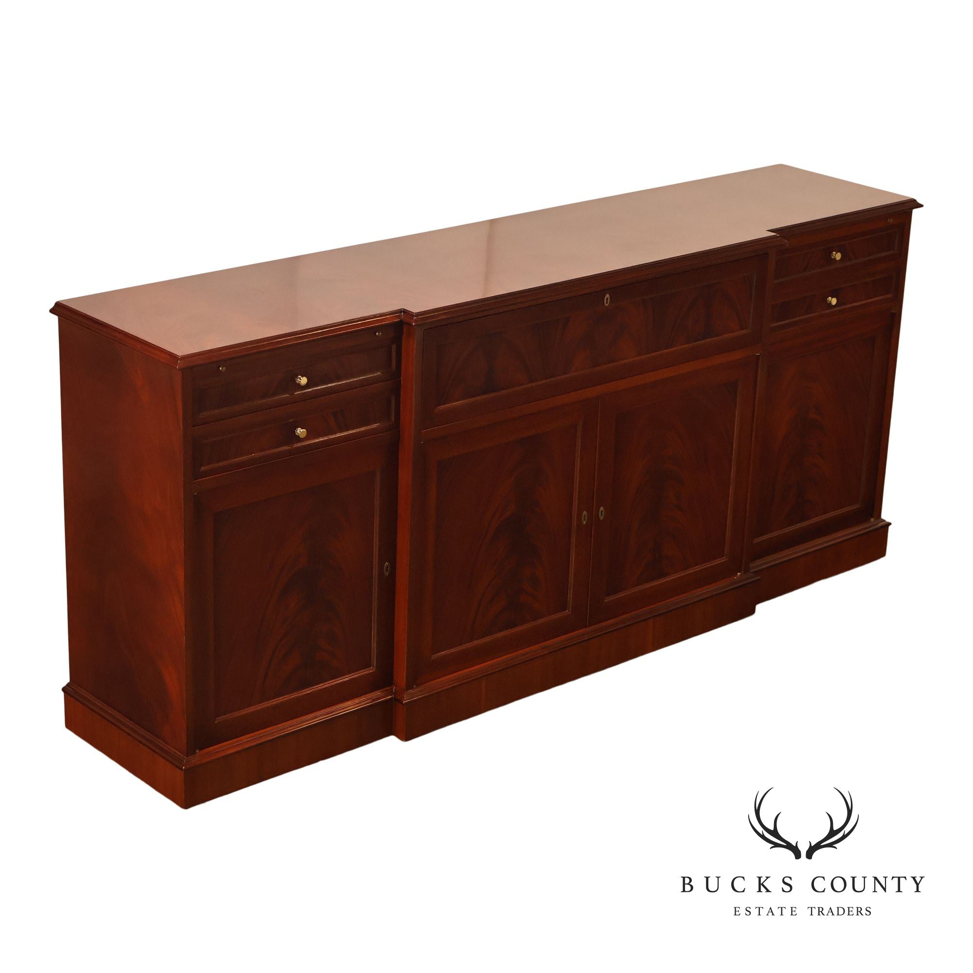 Flame Mahogany Breakfront Buffet Sideboard with Drop Front Secretary Desk