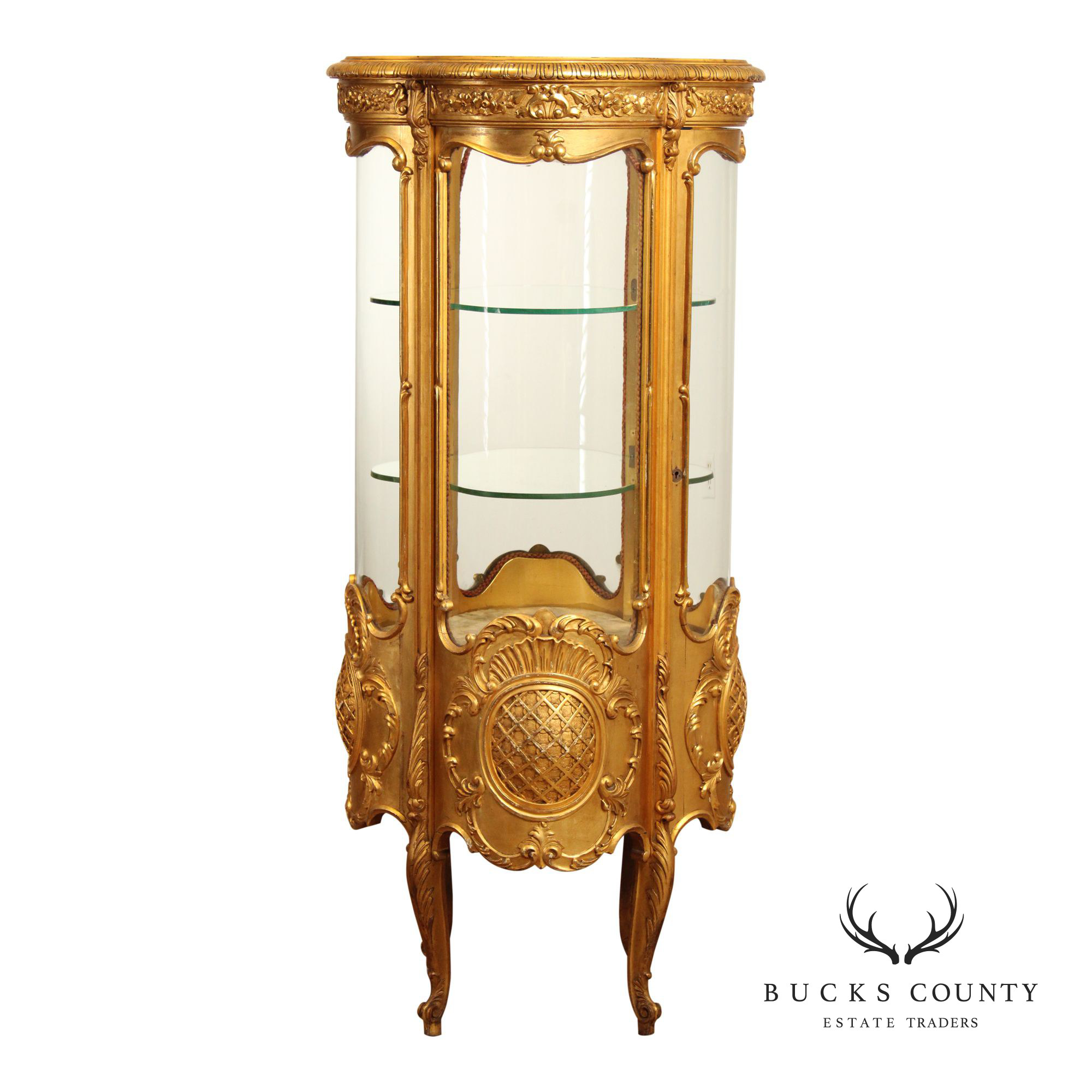 Rococo Style Giltwood Curio Cabinet With Glass Panels