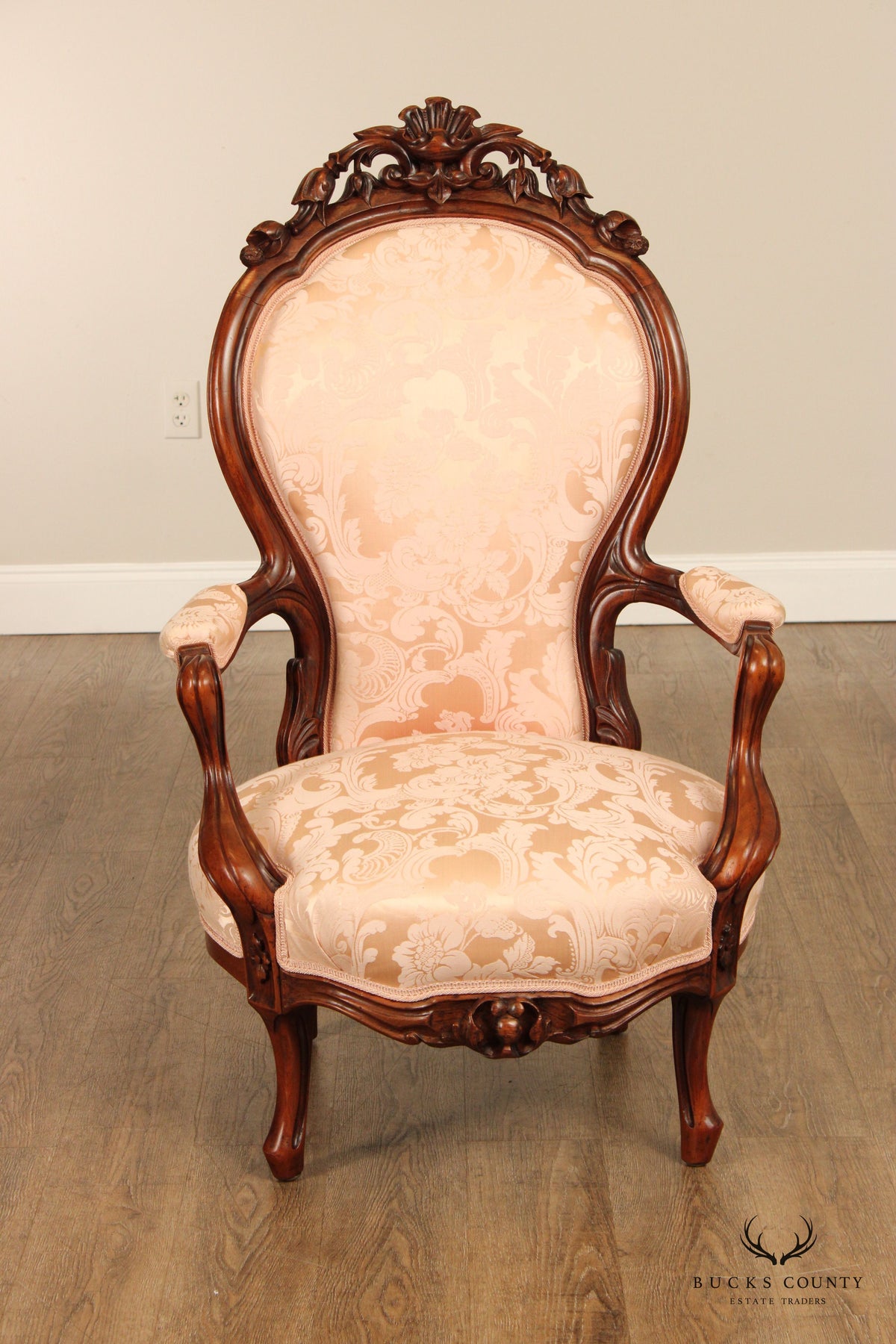 Antique Victorian Pair of Carved Walnut Armchairs