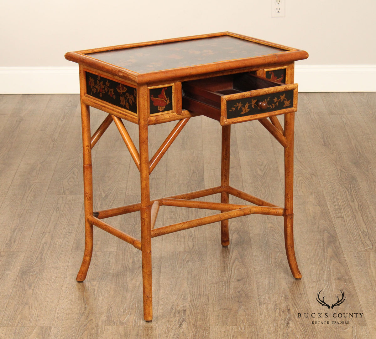 Chinoiserie Rattan Side Table
