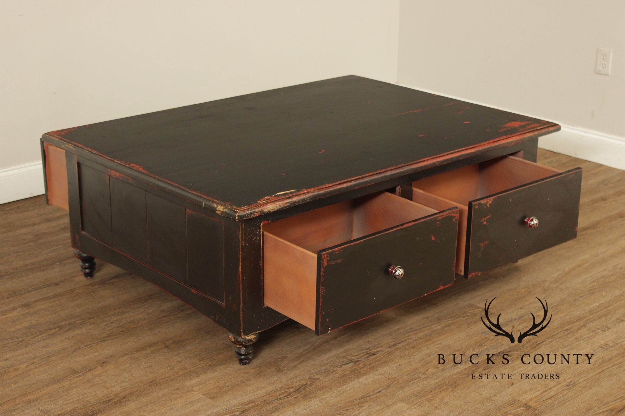Rustic Distress Painted Storage Coffee Table