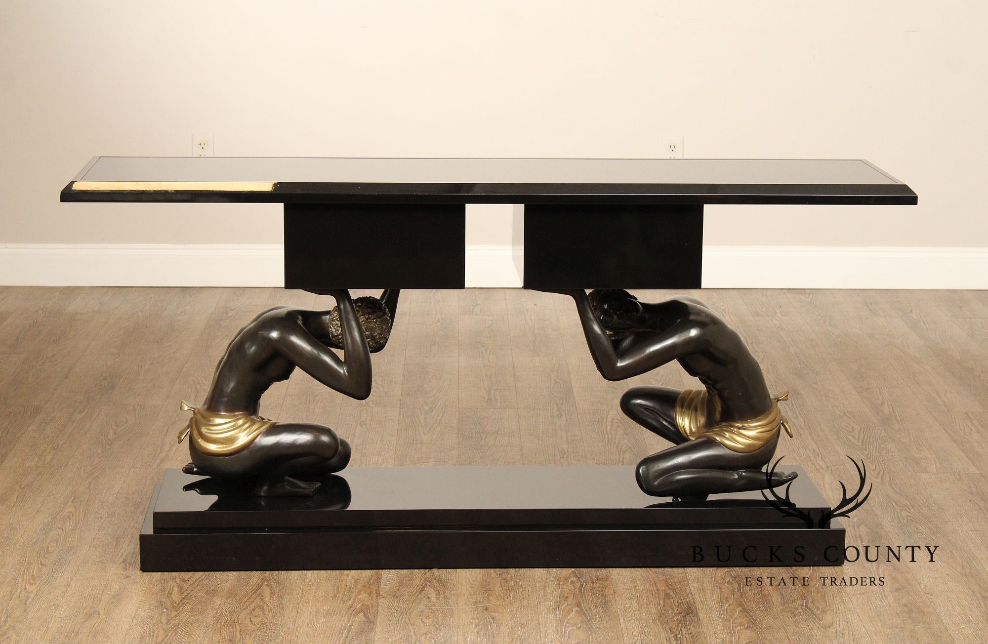 Hollywood Regency Figural Bronze Console Table
