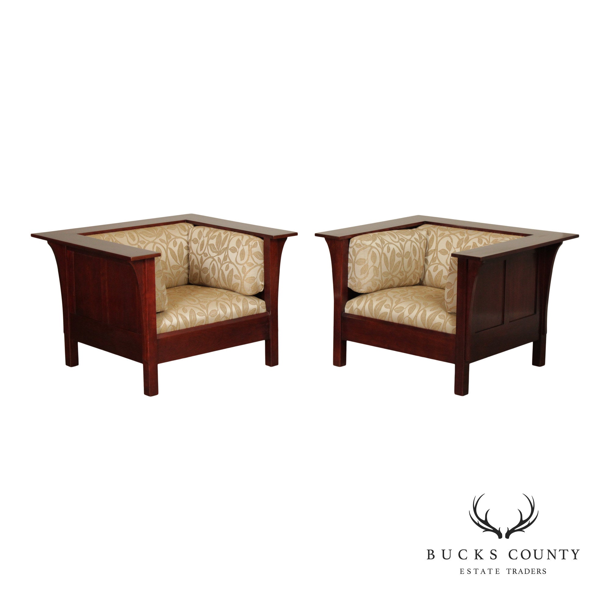 Stickley Mission Collection Cherry Pair Of Prairie Armchairs