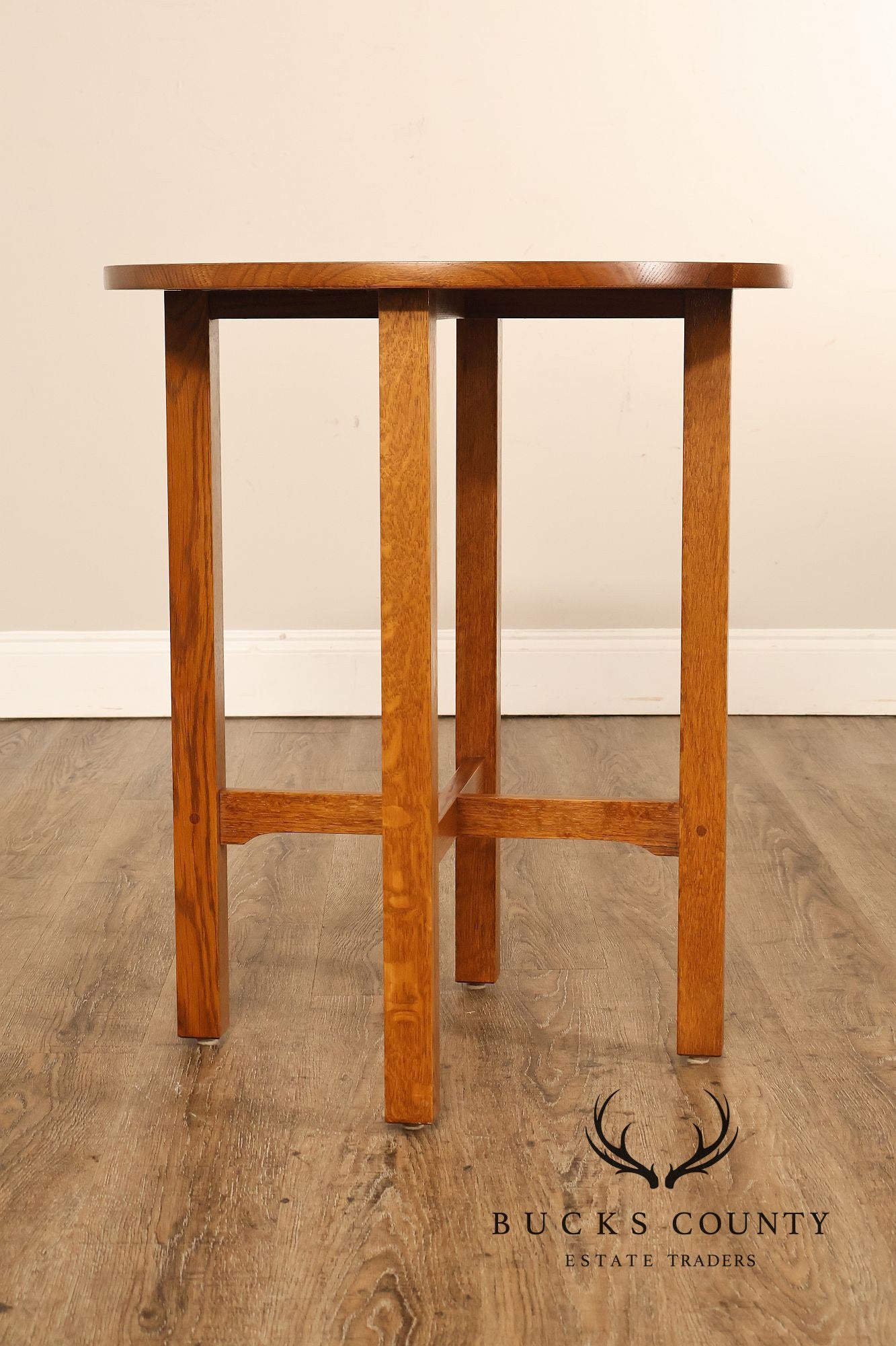 Stickley Mission Ellis Inlaid Round Oak Side Table