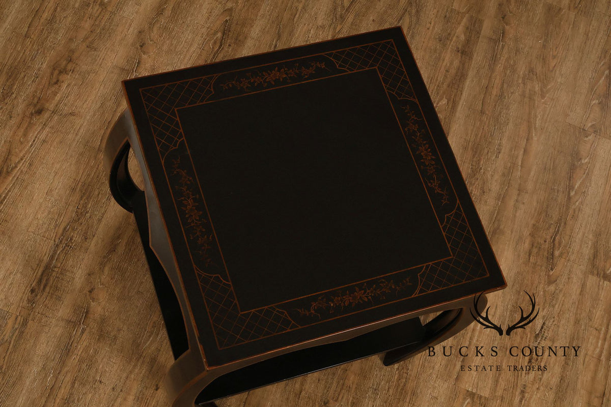 Harden Black Lacquered Chinoiserie Style Side Table With Inlay
