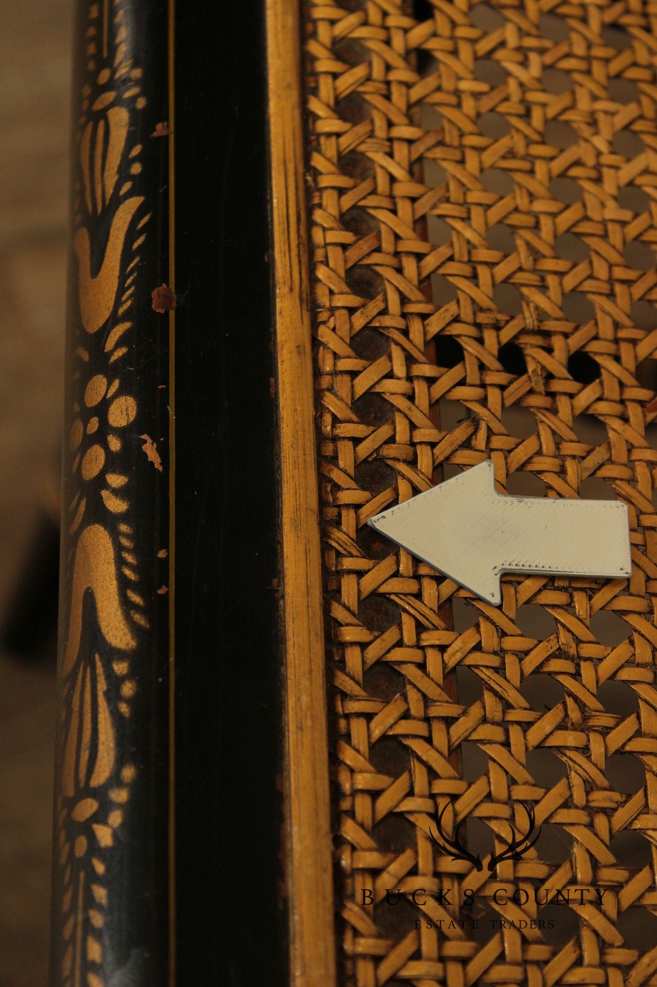 Pair Of L. Hitchcock Black And Gold Hand Stenciled Caned Benches