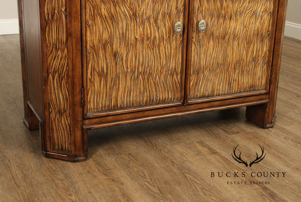 Hollywood Regency Travertine Top Console Cabinet