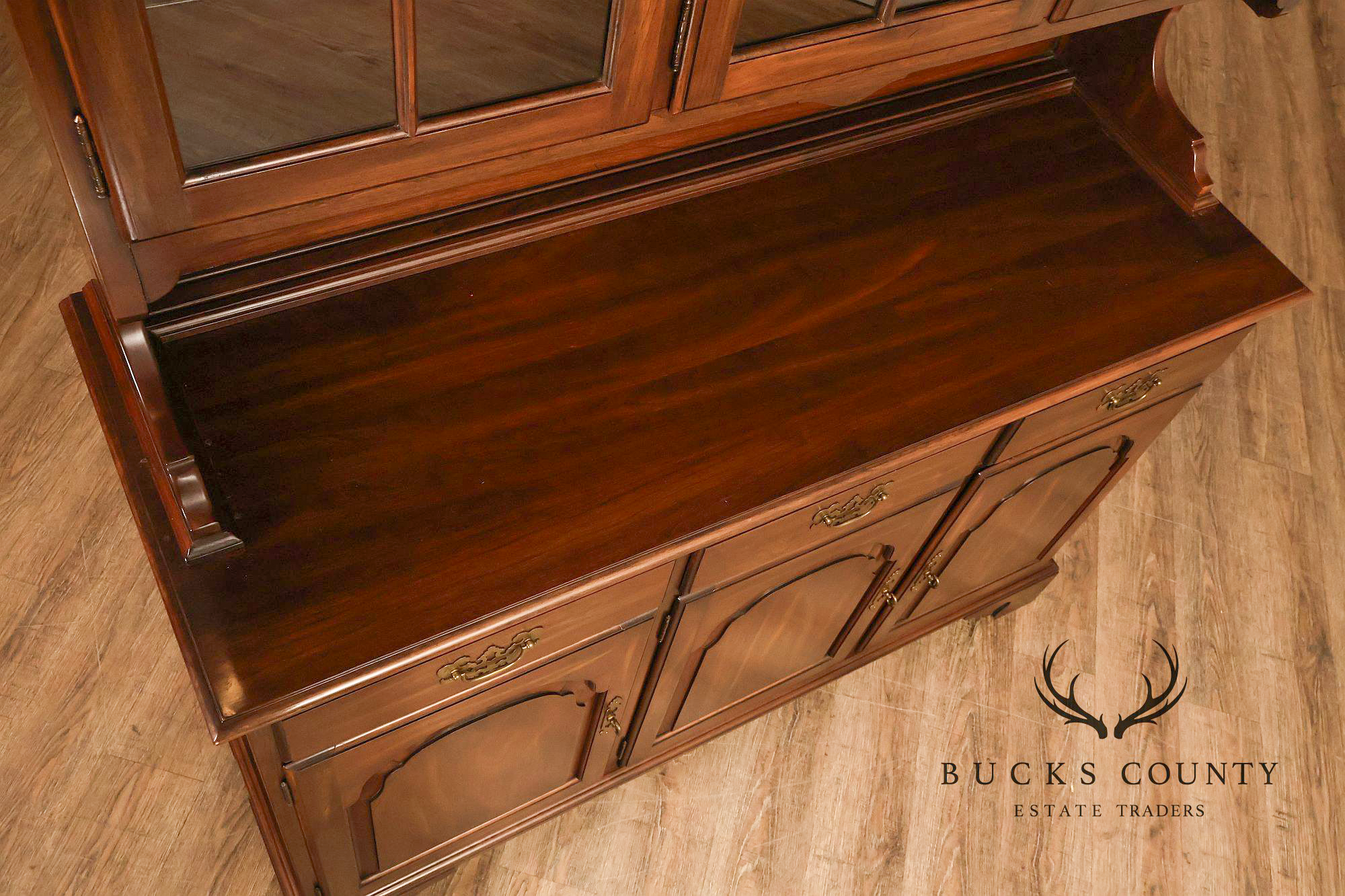 Ethan Allen Georgian Court Style Cherry Step Back Hutch China Cabinet