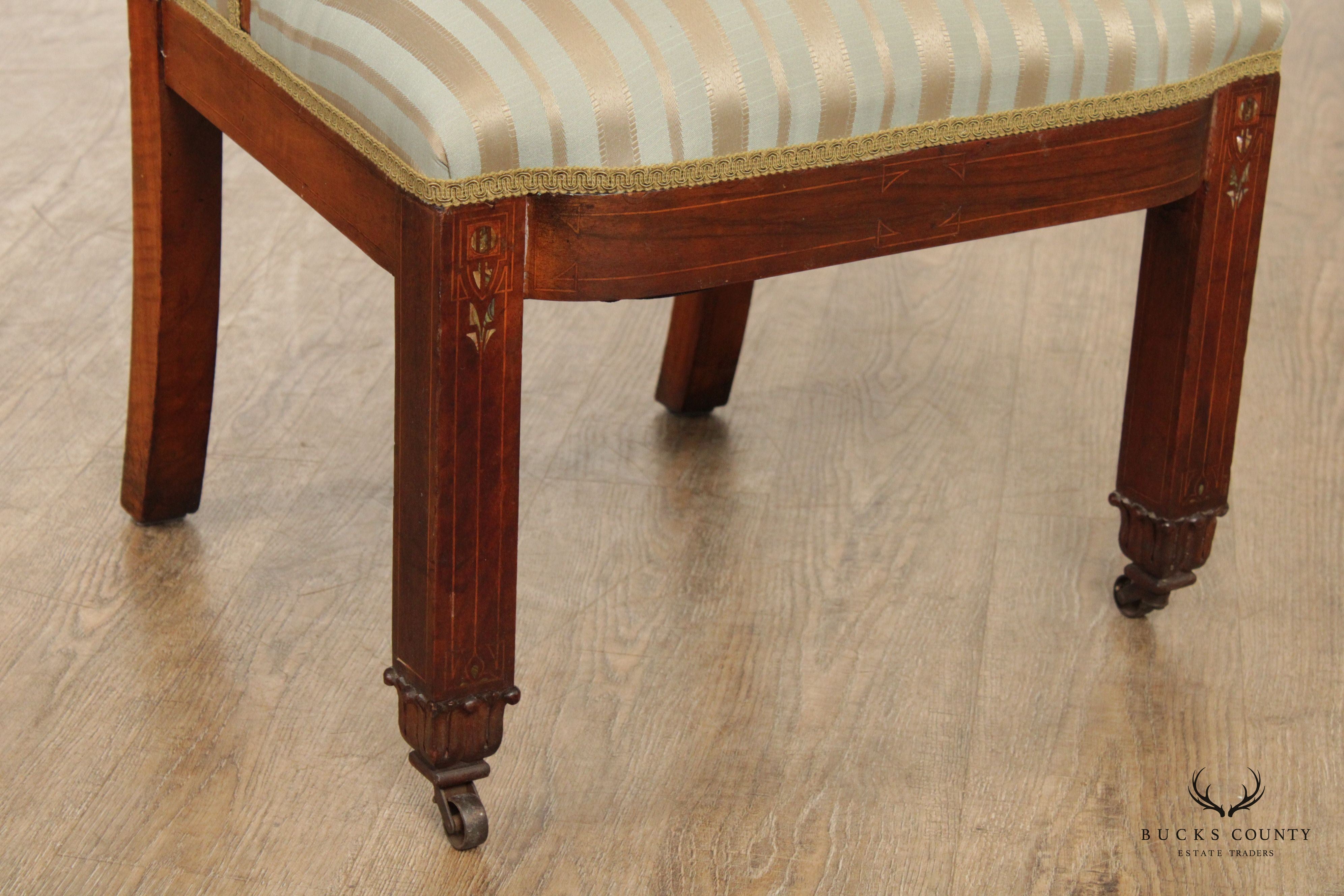 Antique Arts & Crafts Mother of Pearl Inlay Parlor Chair