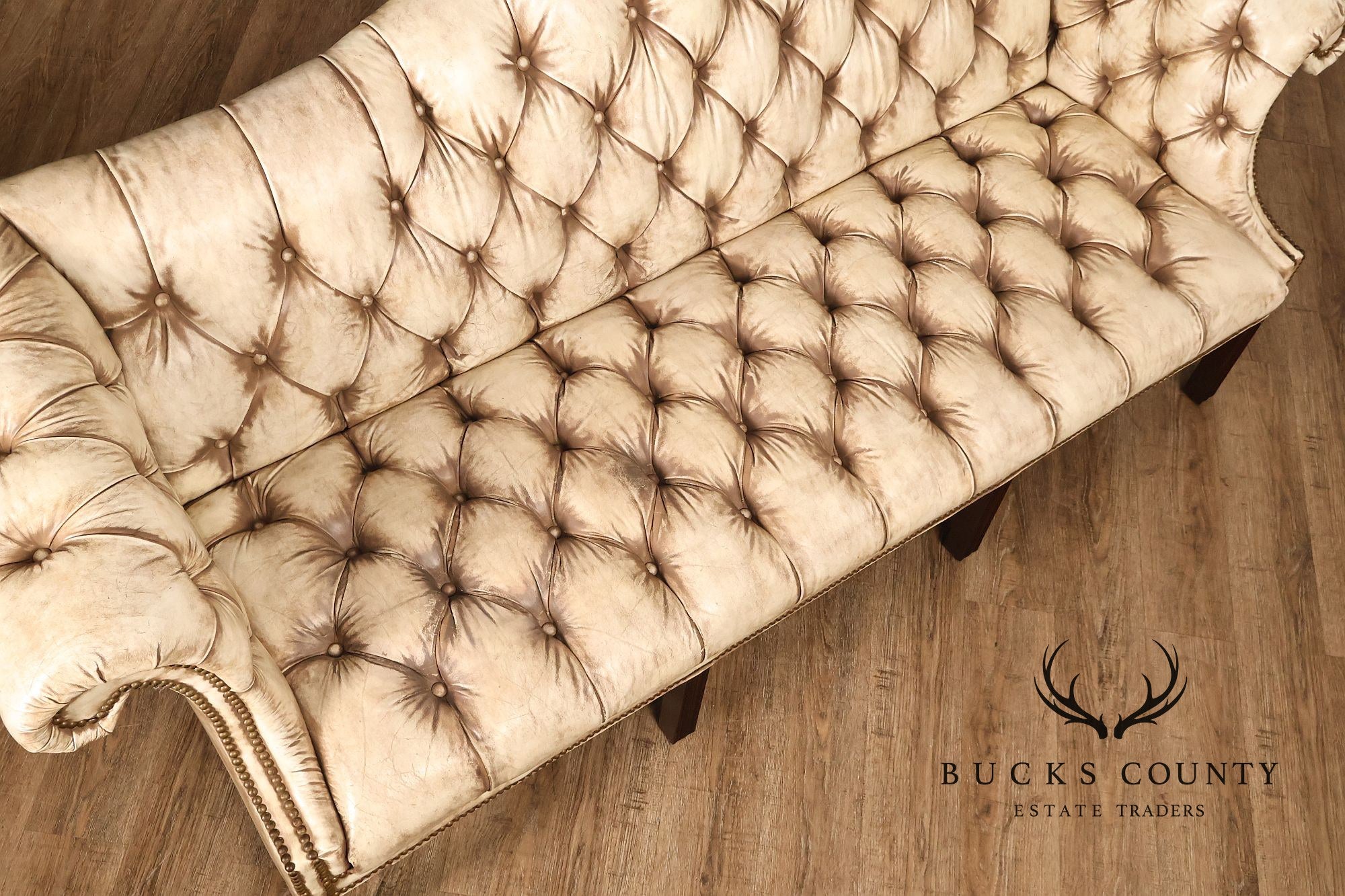Chippendale Style Camelback Vintage Tufted Chesterfield Leather Sofa