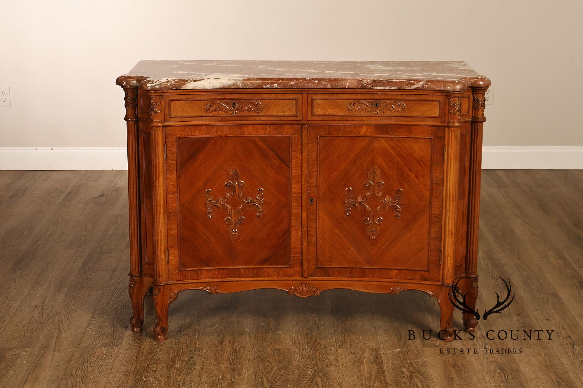 1920's French Louis XV Style Satinwood Marble Top Server