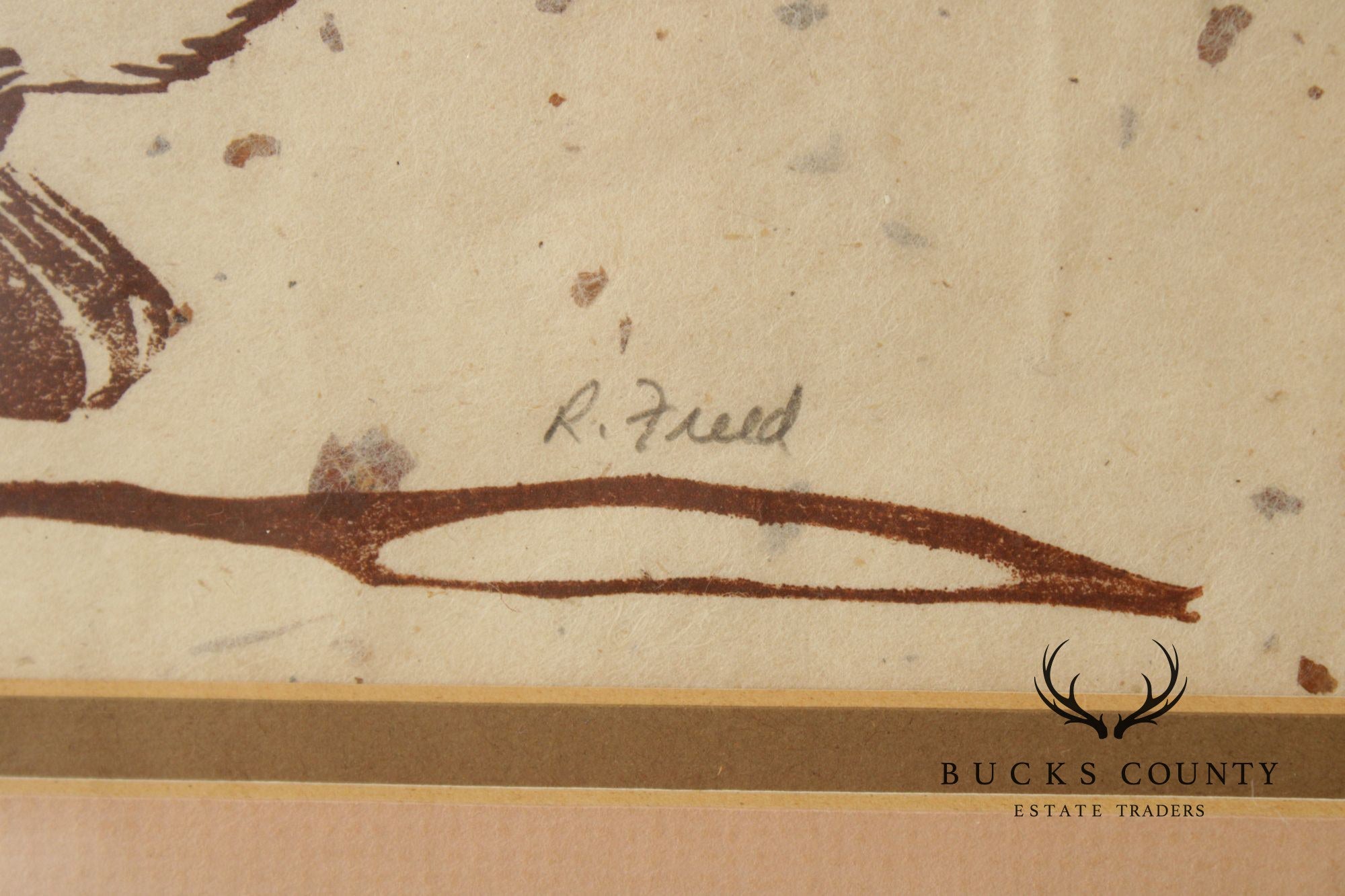 R. Freed Framed Linocut, Running Hare