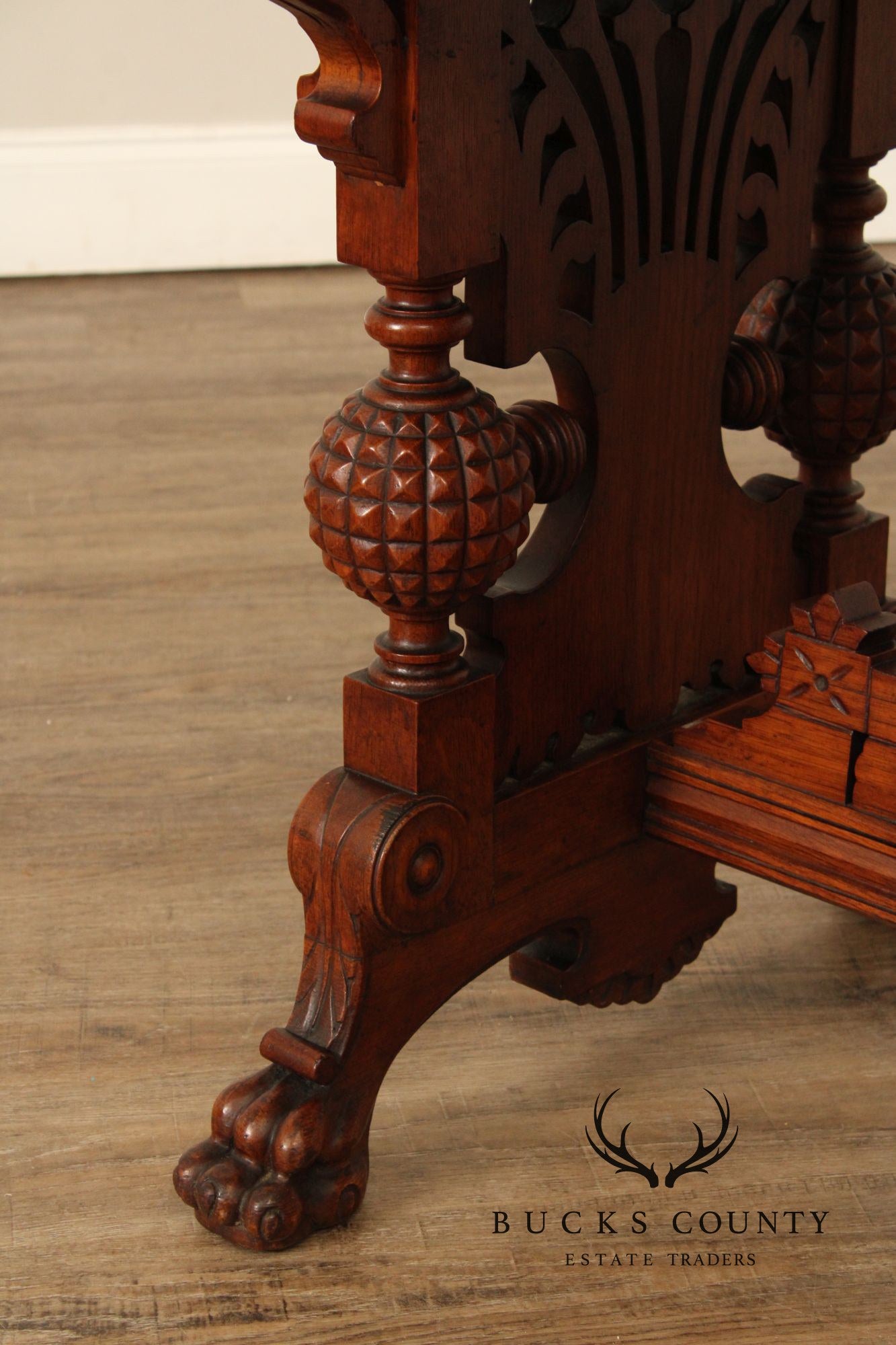 Antique Victorian Renaissance Revival Carved Oak Parlor Table