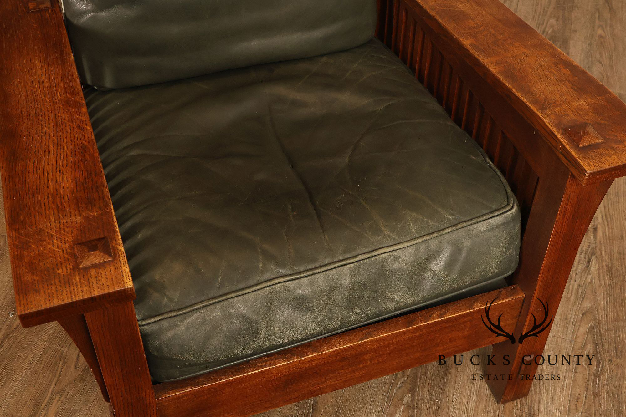 Stickley Mission Collection Oak Bent Arm Morris Chair and Ottoman