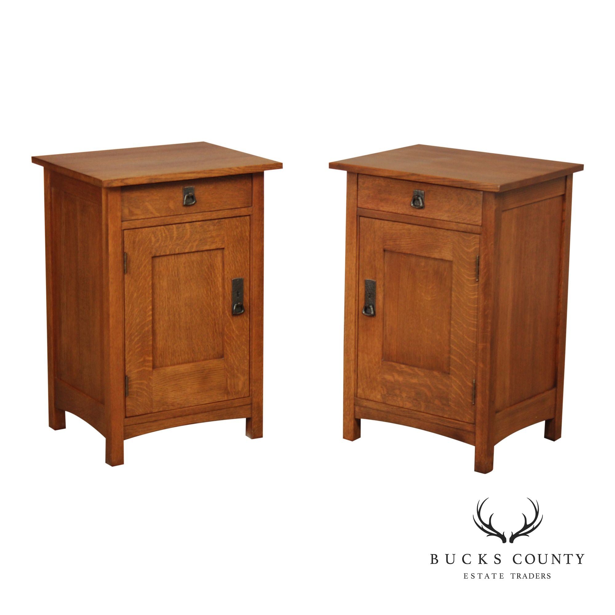 Stickley Mission Collection Oak Pair Of Cabinet Nightstands