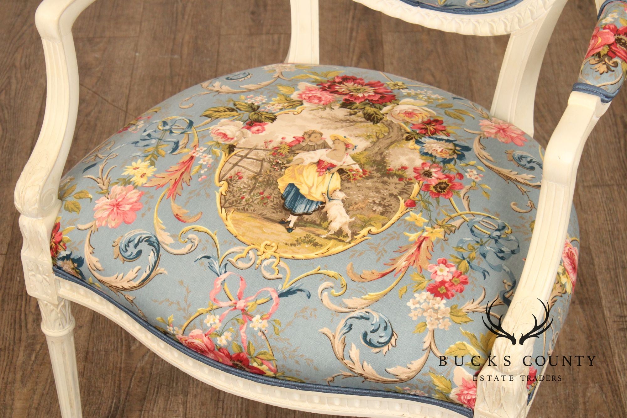 French Louis XVI Style Pair of Painted Fauteuil Armchairs