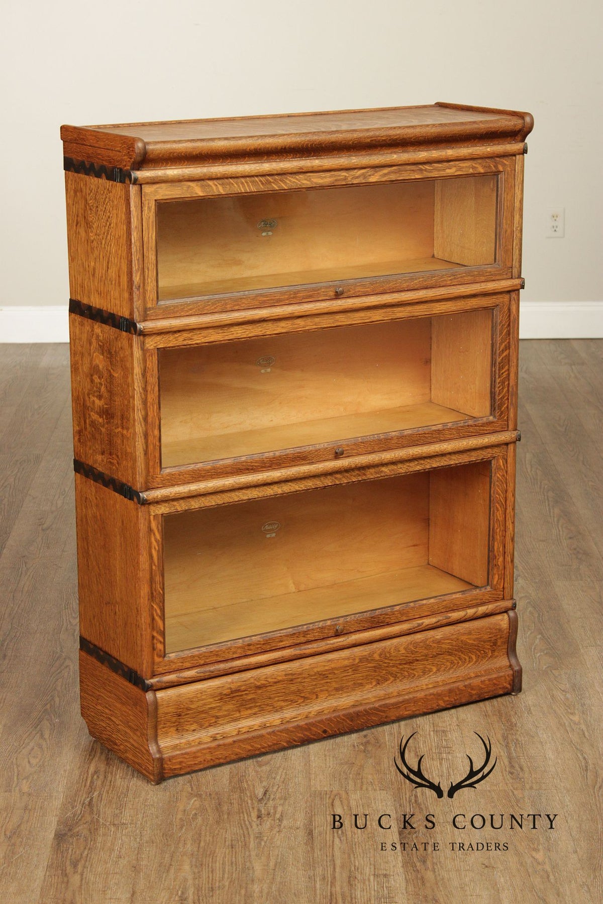 Antique Macey Oak Three Stack Barrister Bookcase