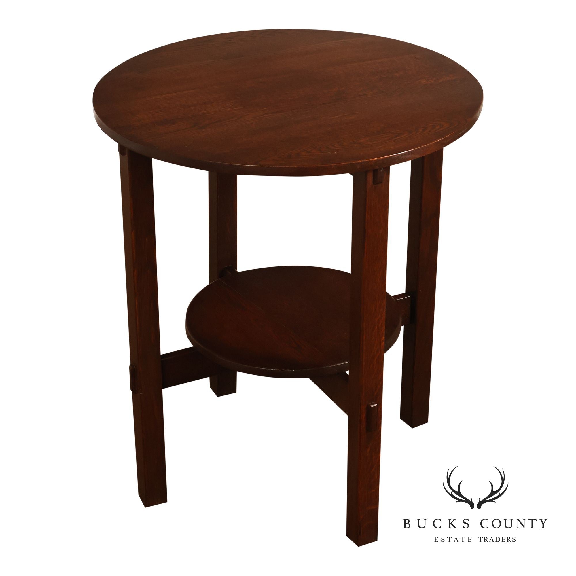 Antique Arts And Crafts Oak Round Side Table