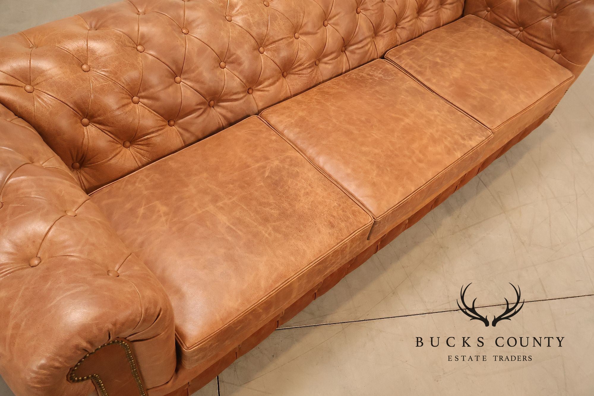 Chesterfield Style 8 Foot Distressed Brown Tufted Leather Sofa