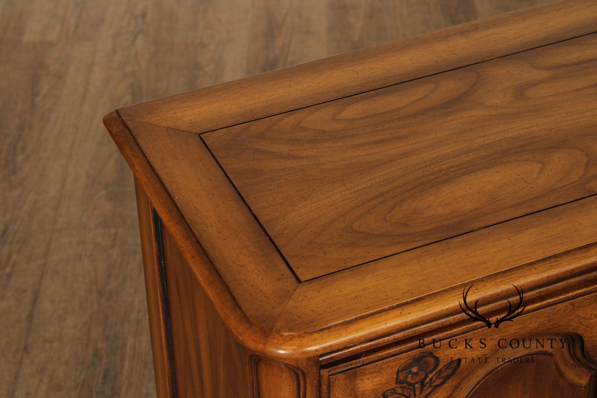 French Provincial Style Vintage Narrow Walnut Console Cabinet