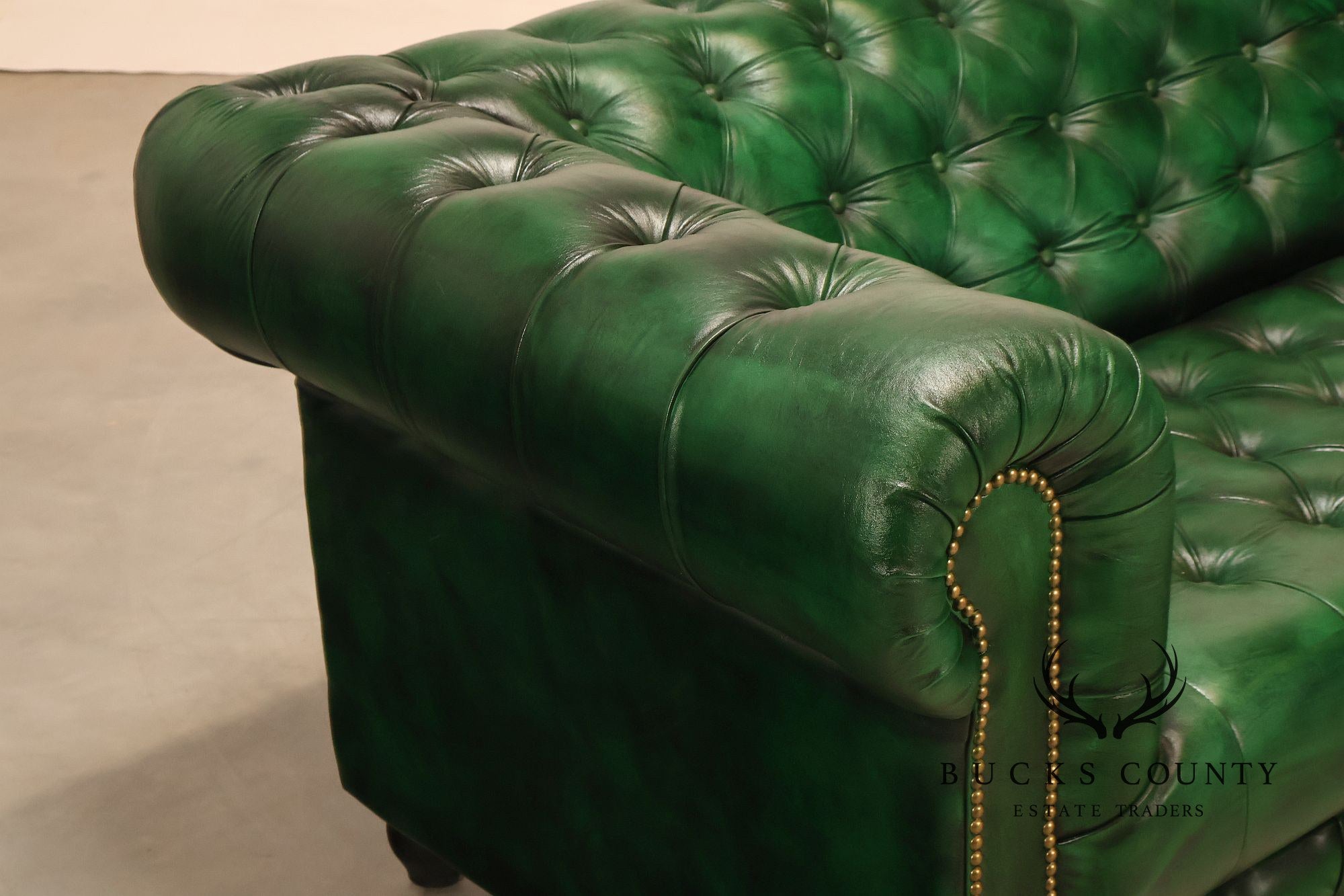 Chesterfield Style Green Leather Sofa