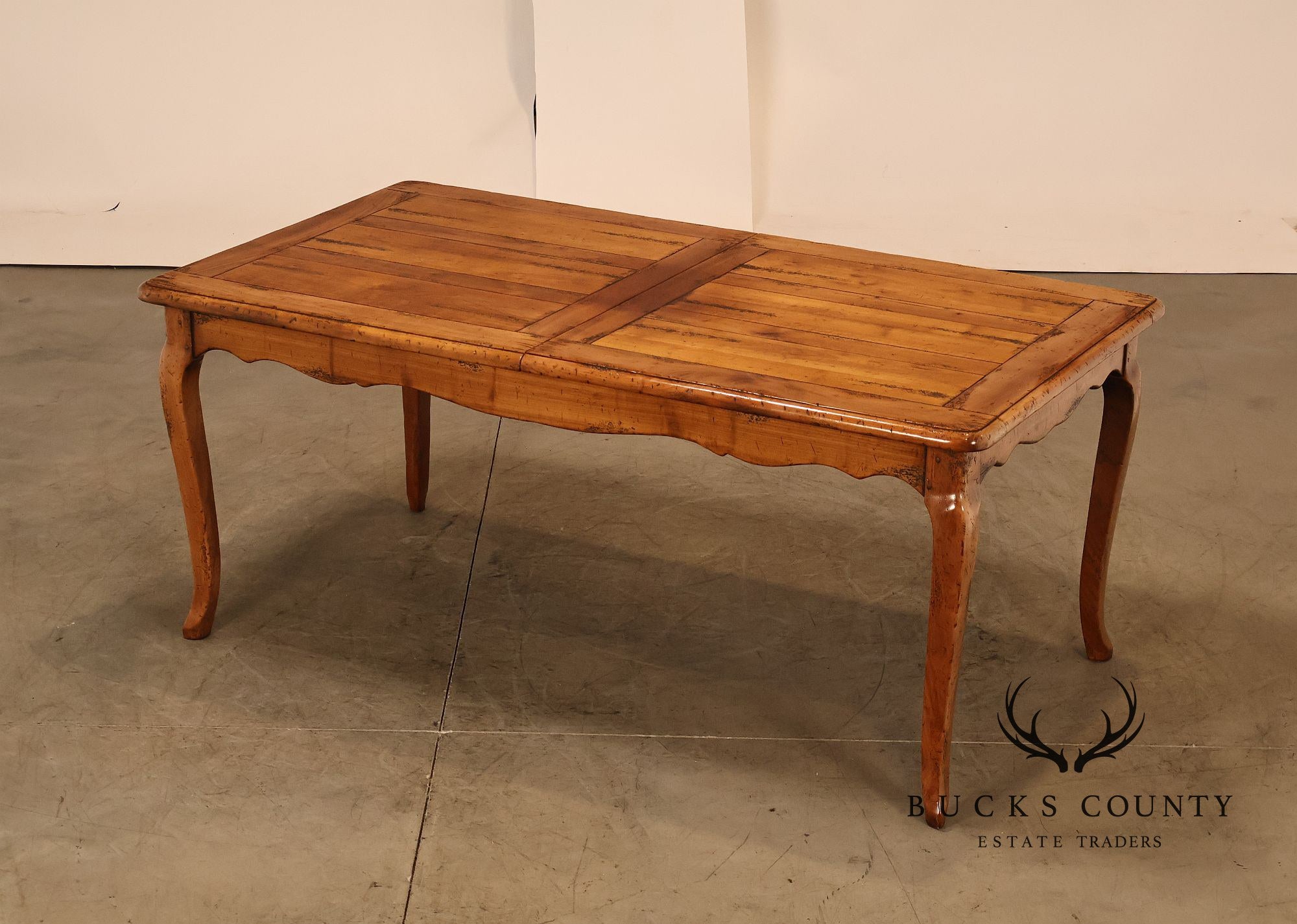 French Provincial Style Distressed Wood Extendable Dining Table