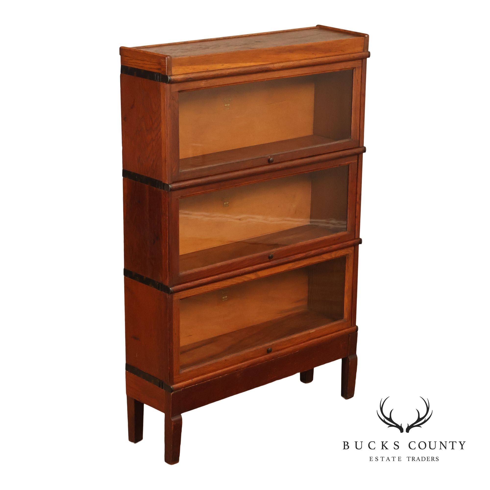 Macey Antique Oak Three Section Barrister Bookcase