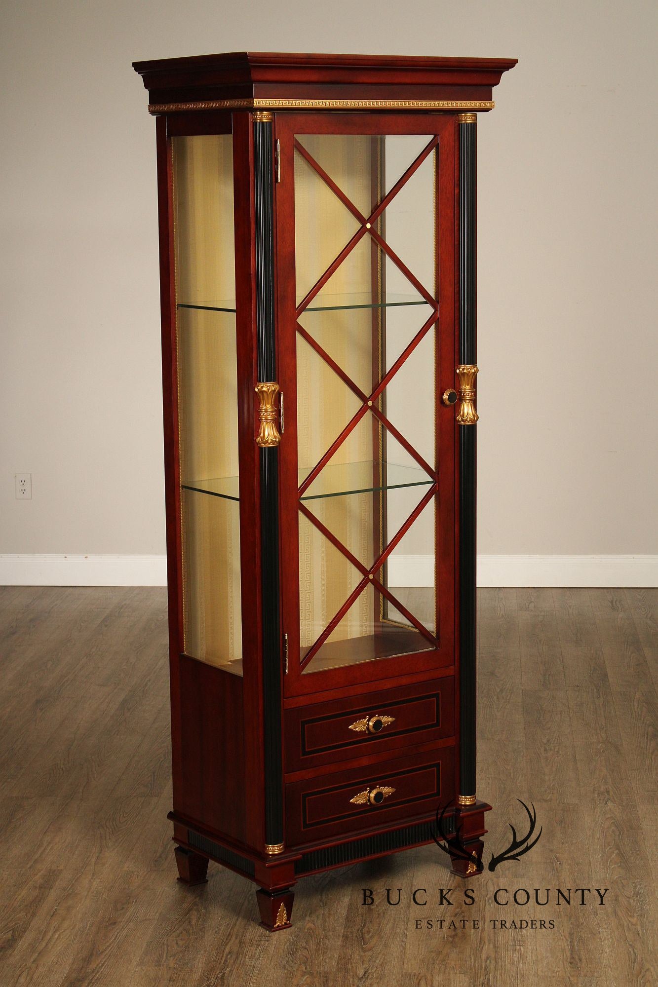 Regency Style Mahogany And Ebonized Pair Of Display Cabinets By Infinity Gigasso