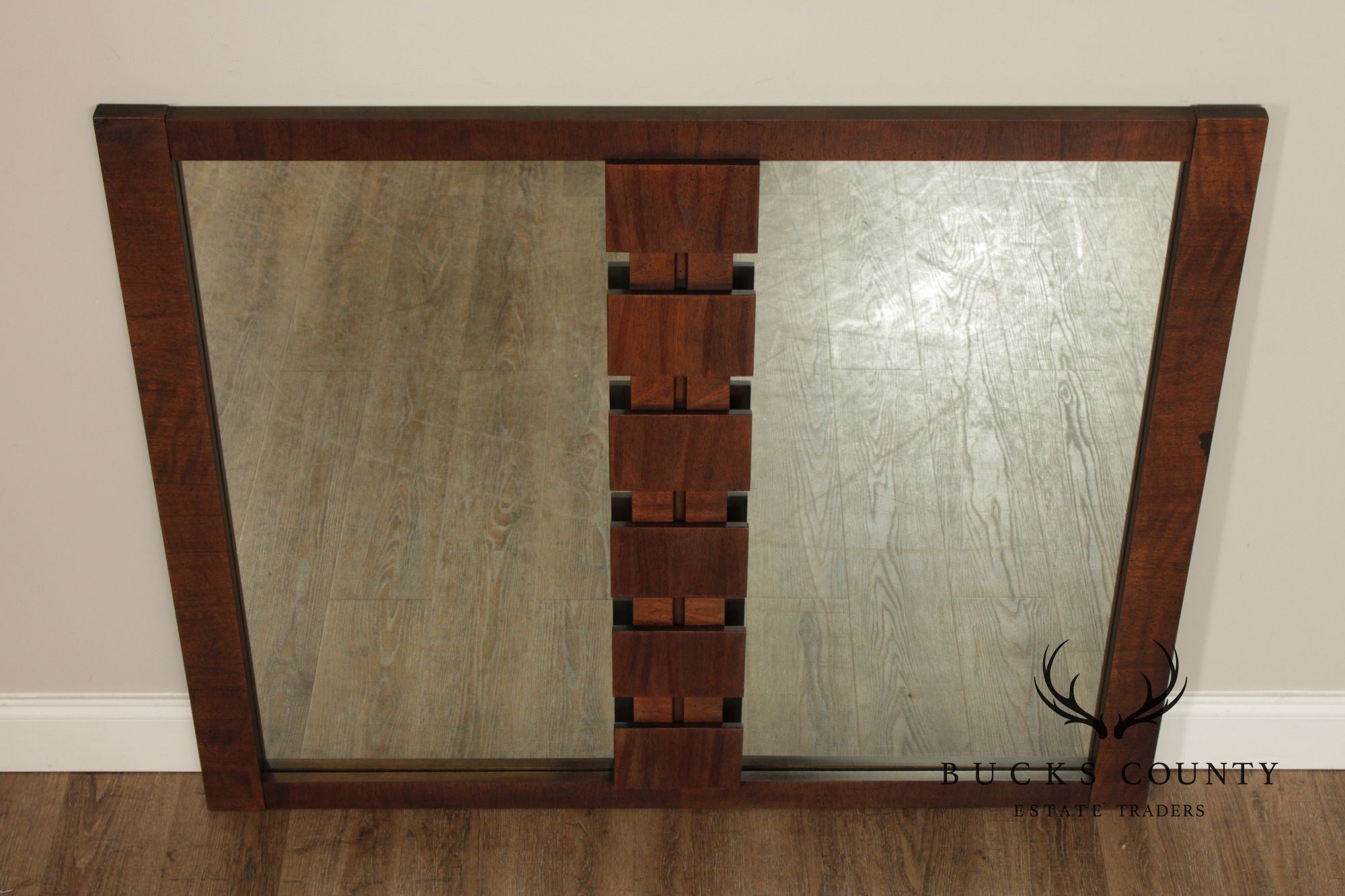 Lane 'Staccato' Brutalist Walnut Wall Mirror