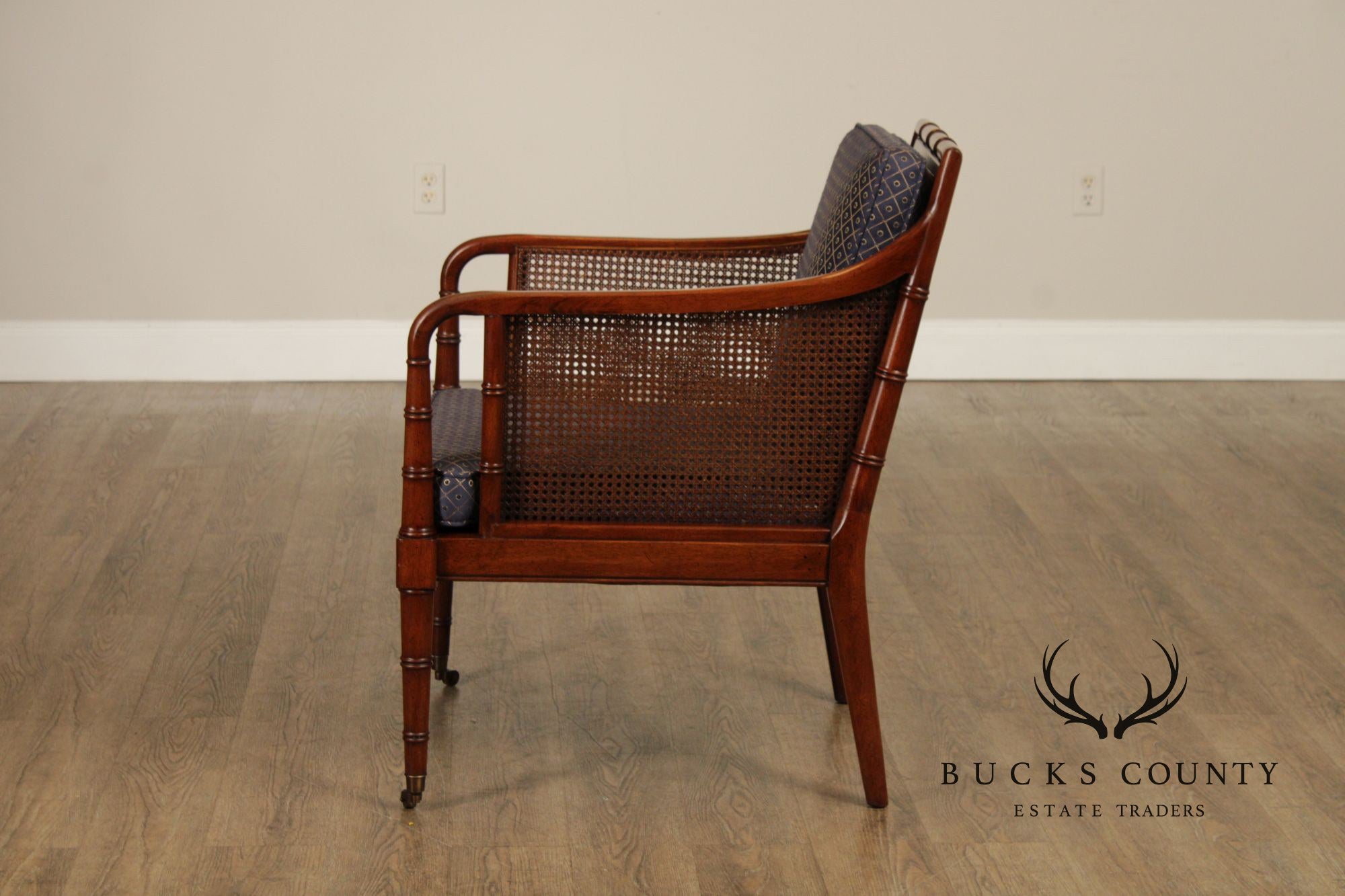 Hickory Chair Faux Bamboo and Caned Armchair and Ottoman