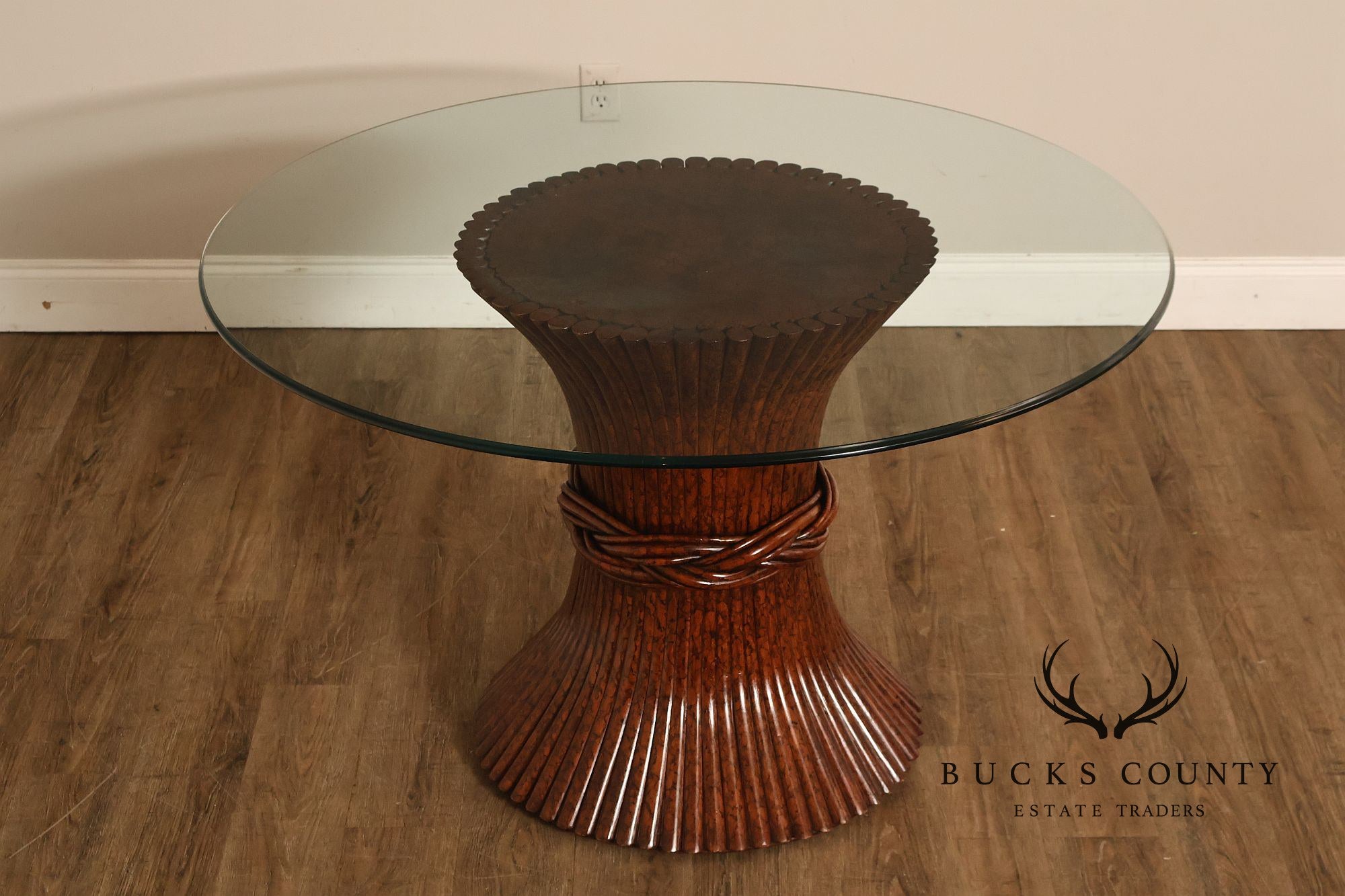 Ficks Reed Round Glass Top 'Sheaf of Wheat' Dining Table