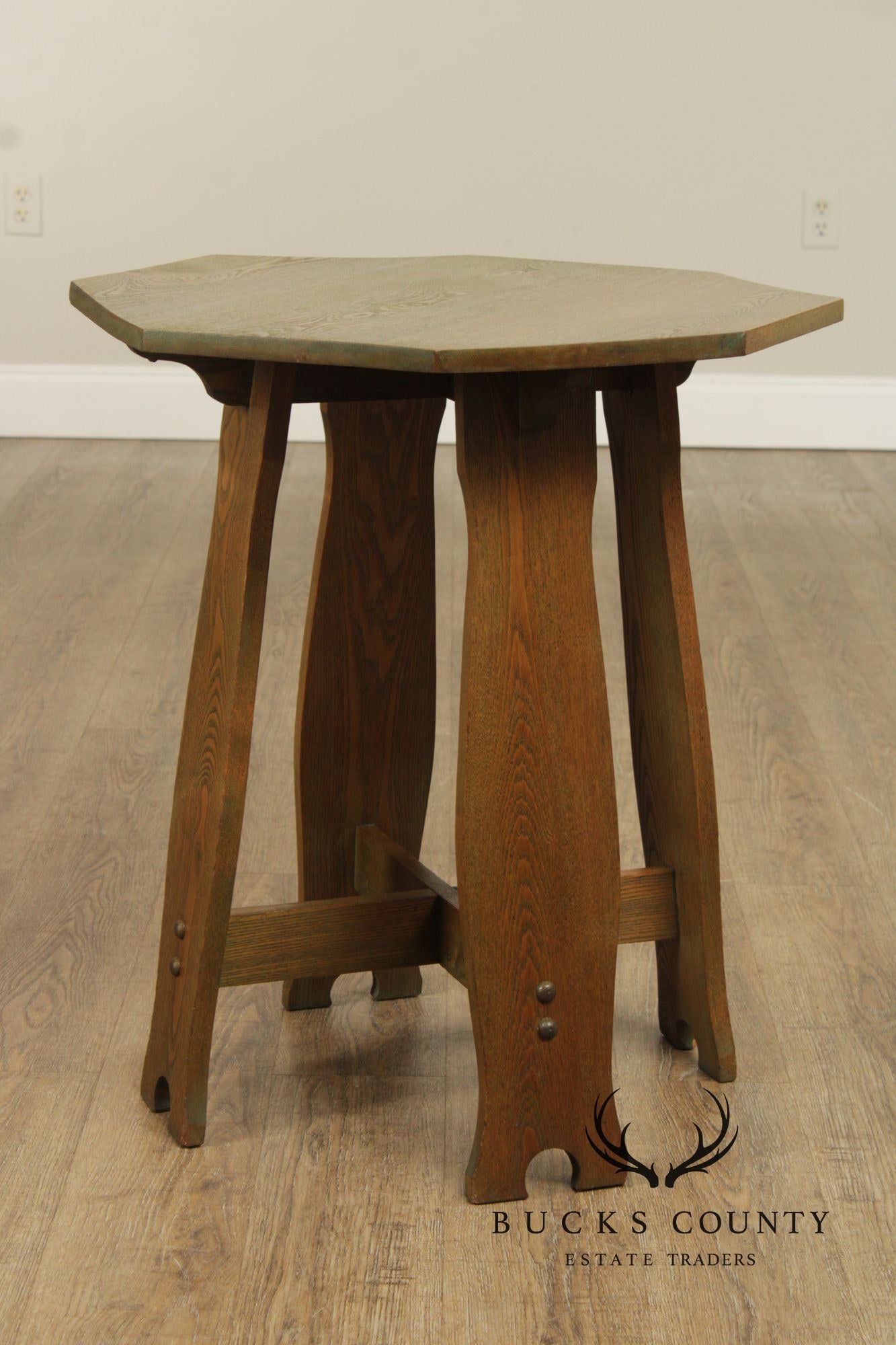 Antique Arts and Crafts Period Oak Octagonal Top Side Table