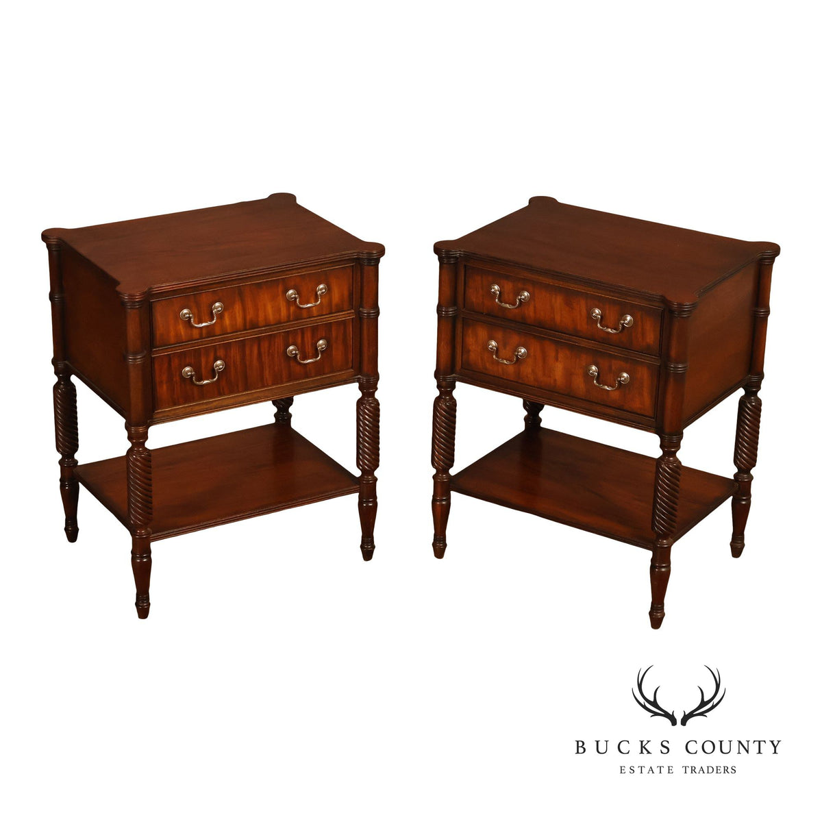 Ethan Allen "Newport" Pair Of Mahogany Two Drawer Nightstands
