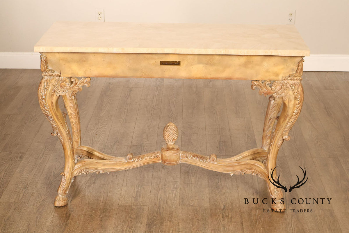 Maitland-Smith Rococo Style Carved Console Table With Tessellated Stone Top