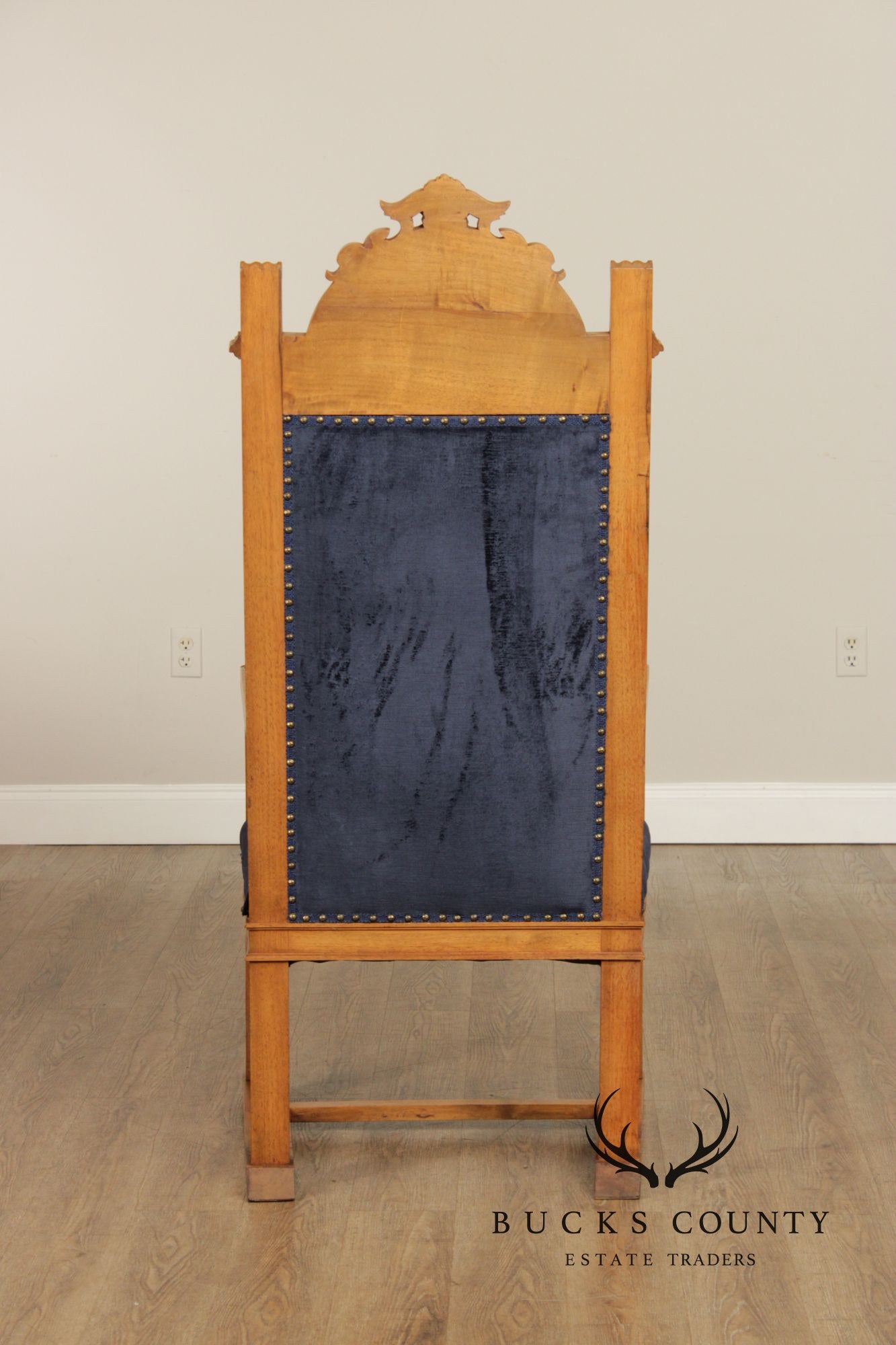 Antique Carved Walnut Renaissance Revival Style Throne Armchair