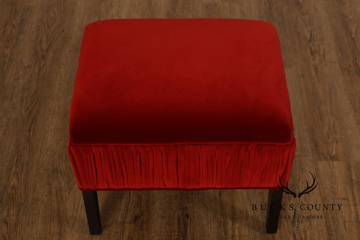 Contemporary Red Velvet Upholstered Ottoman