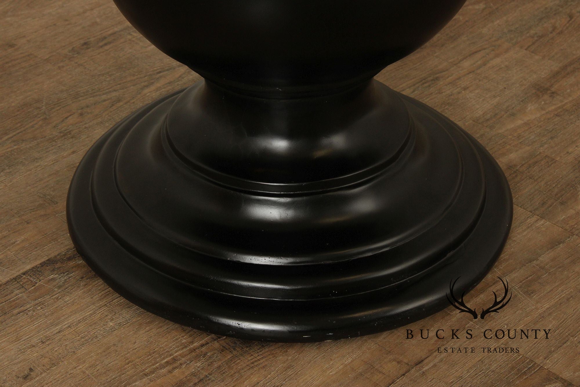 Contemporary Round Glass Top Ebonized Pedestal Dining Table
