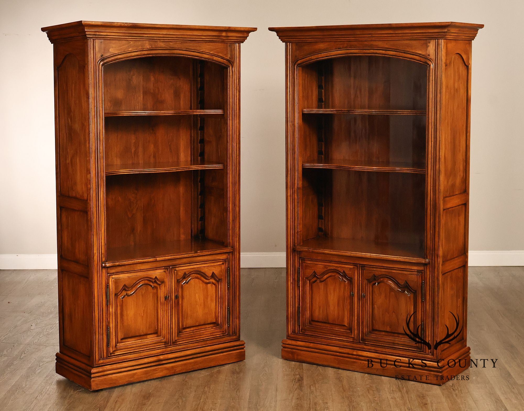 Guy Chaddock Furniture Pair Of Tall Open Bookcases With Two Door Cabinets
