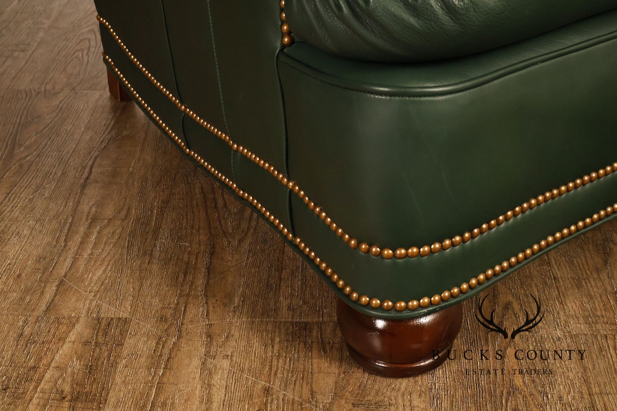 Hancock & Moore Green Leather Nailhead Trim Sofa