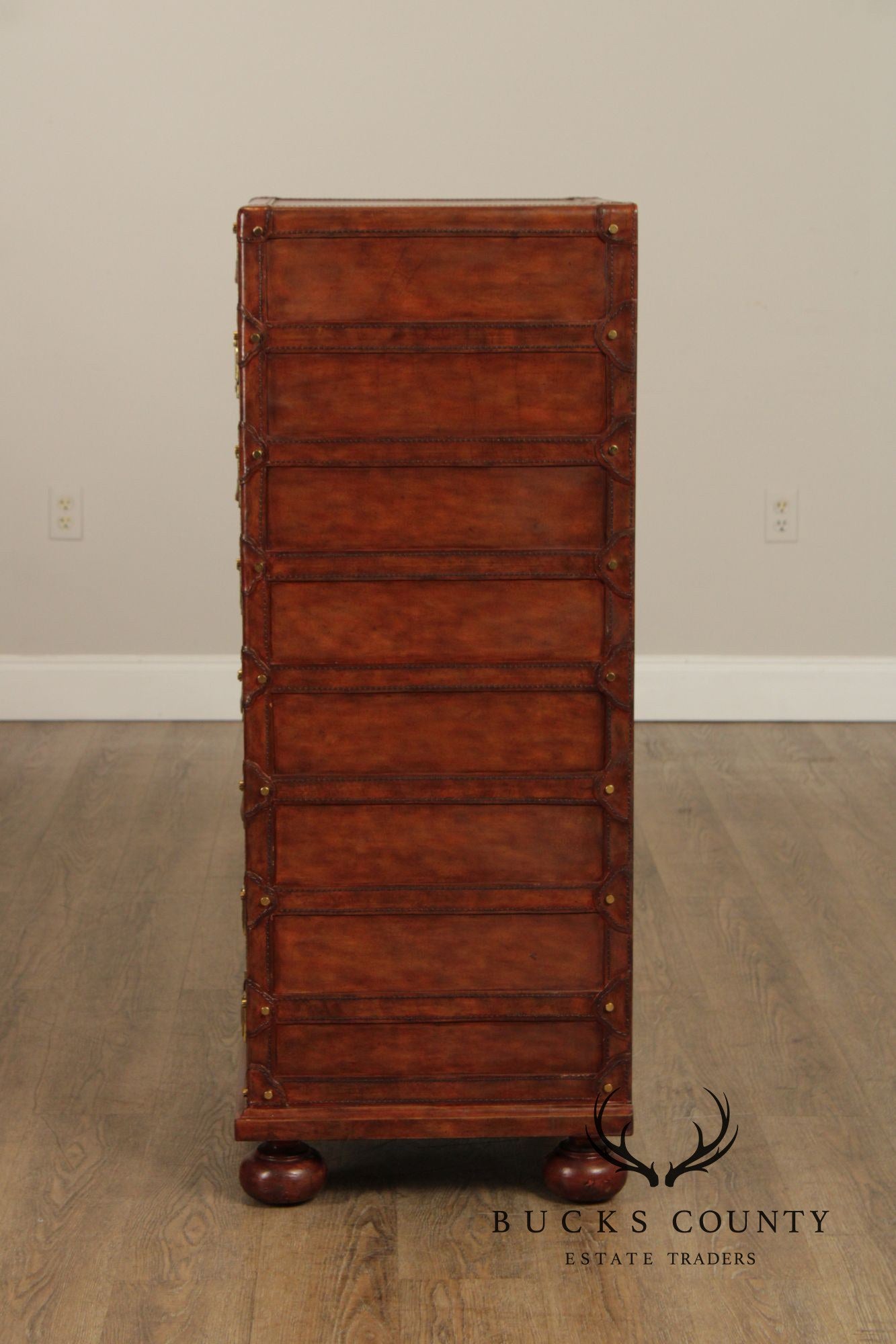 Maitland Smith Leather Stacking Luggage Chest Of Drawers