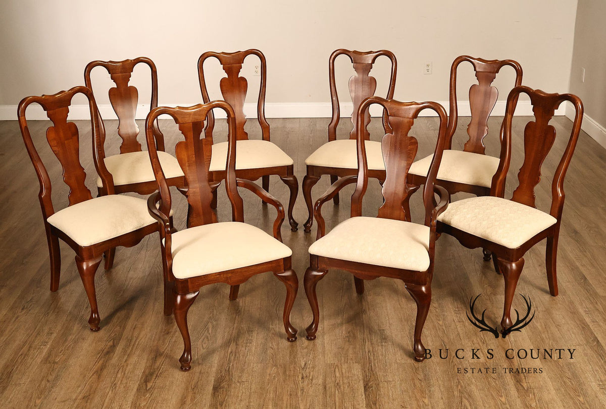 American Drew Queen Anne Style Expanding Dining Table With Eight Dining Chairs